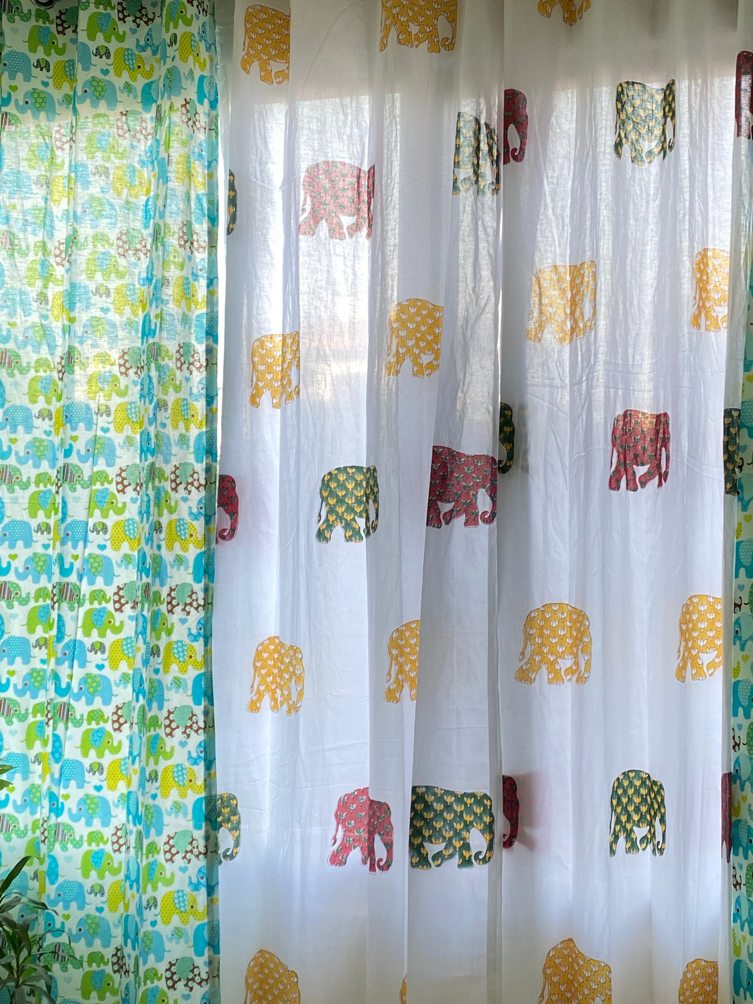 Set of 4 Blockprint Sheer Cotton Curtain