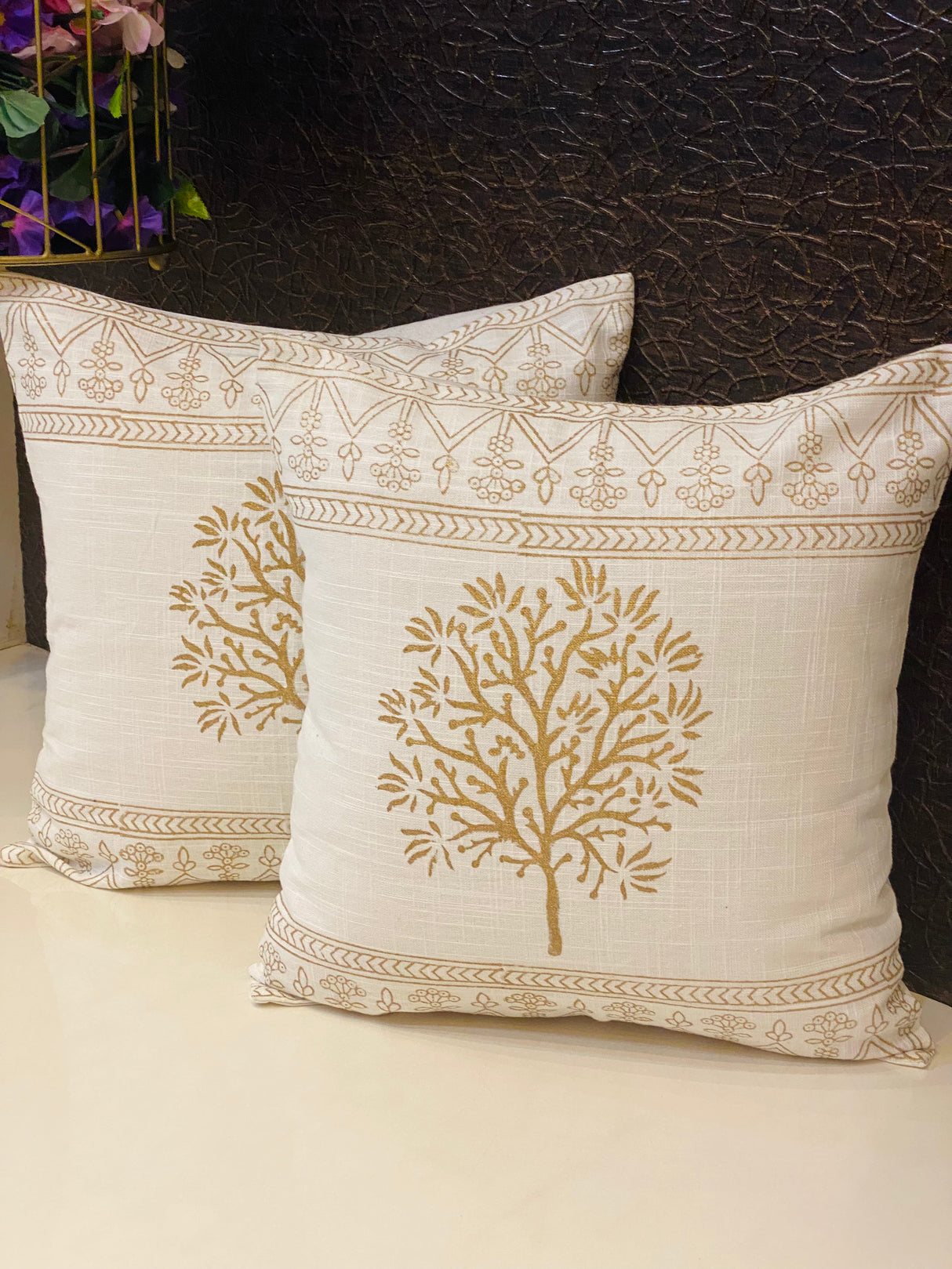 Pair of Handblock Printed Cushion Covers- 16*16 inches