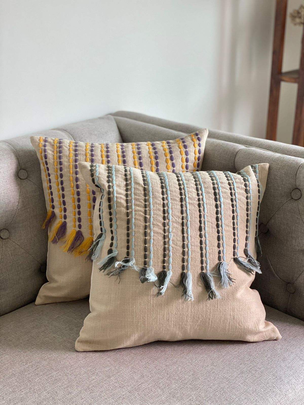 Pair of Cotton Slub Cushion Covers- 16*16 inches