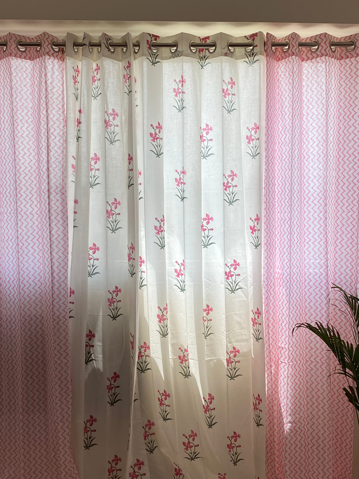 Set of 4 Hand Block Printed Cotton Curtain