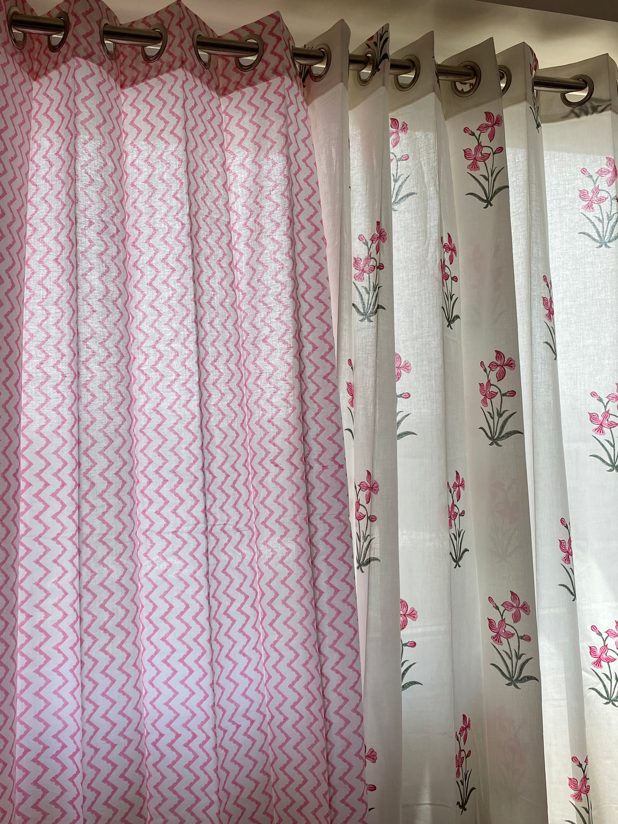 Set of 4 Hand Block Printed Cotton Curtain