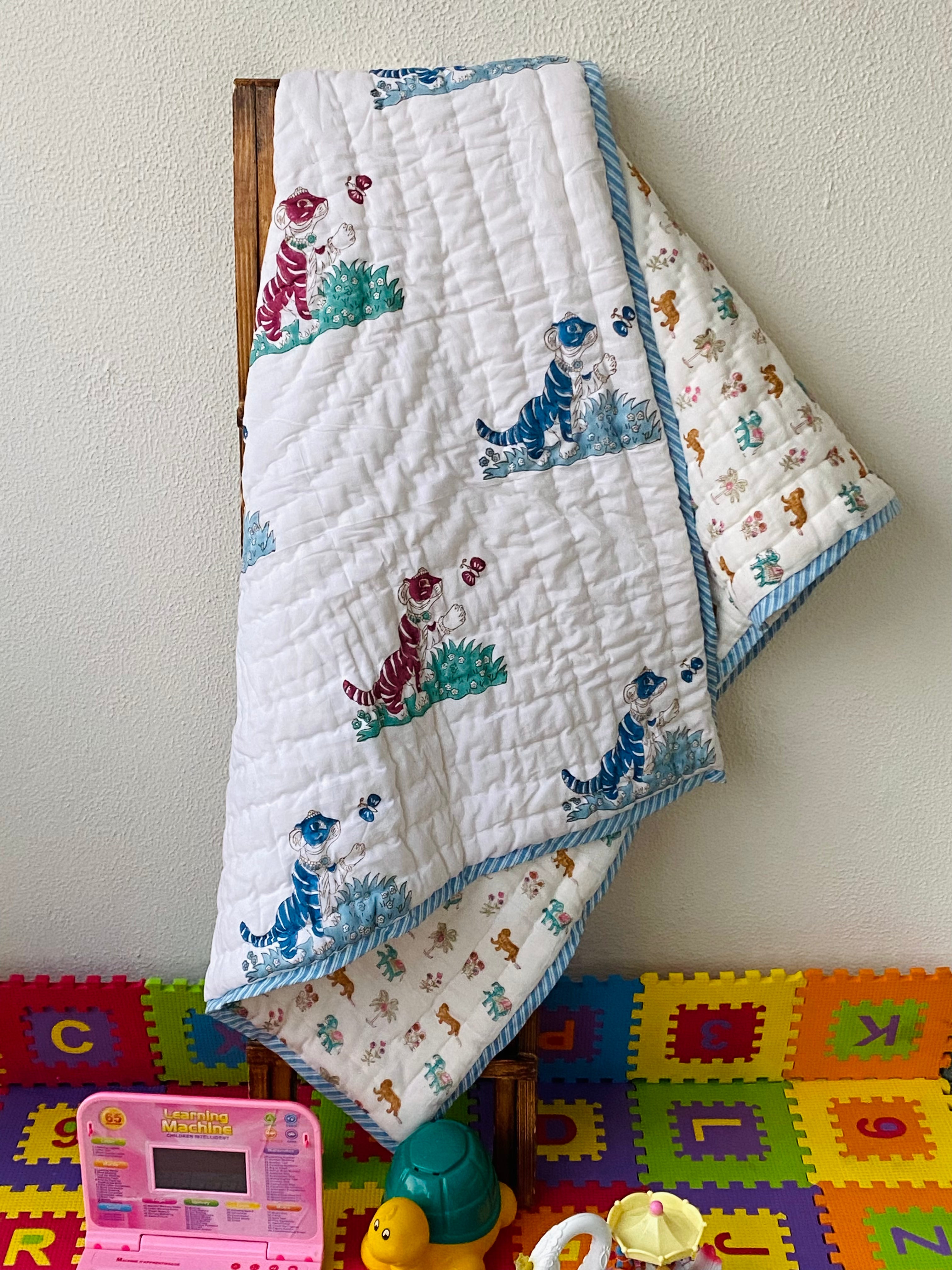 Tiger Kids Quilt Handblock Printed- 60*40 inches
