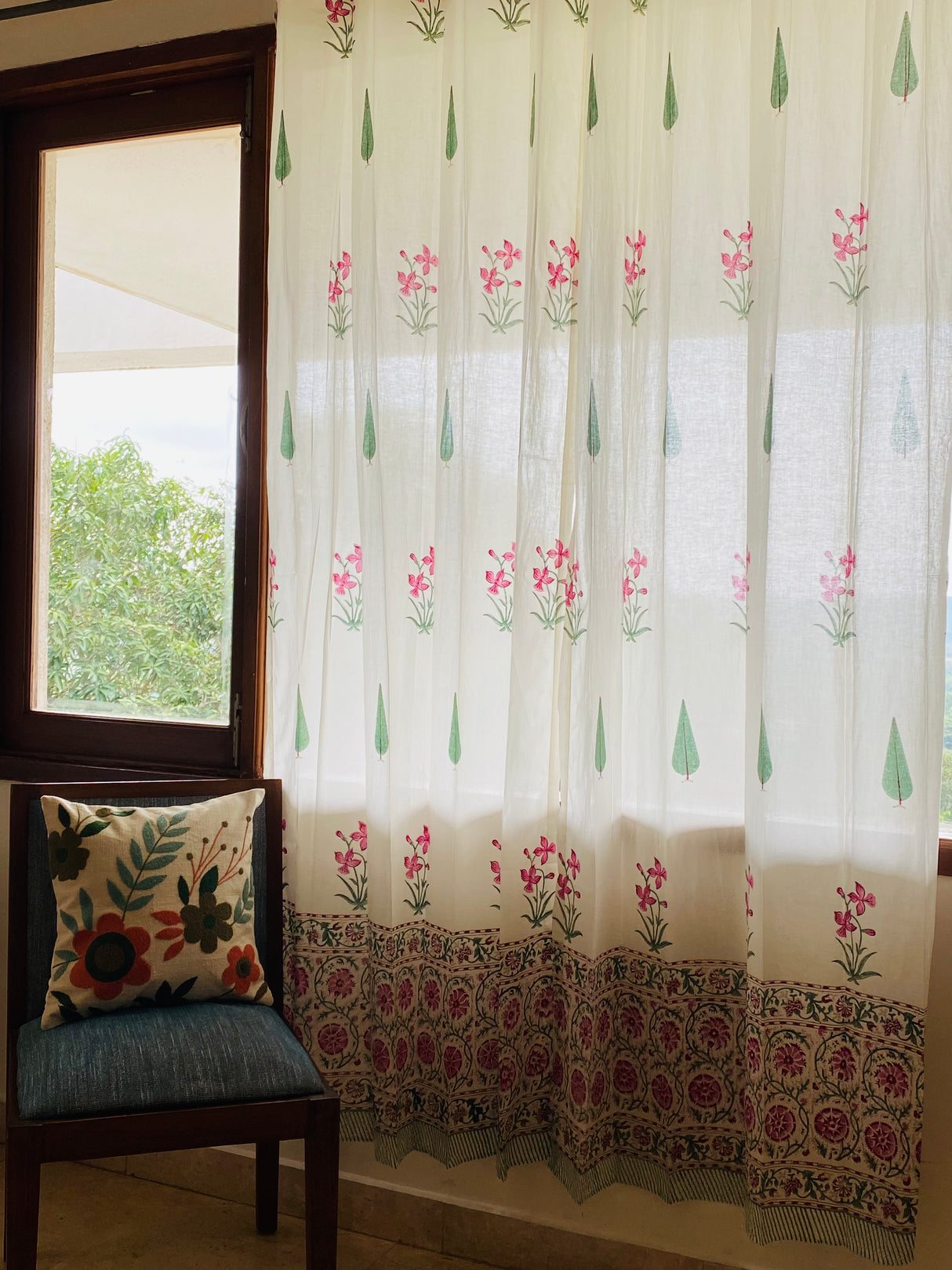 Blockprint Sheer Cotton Curtain