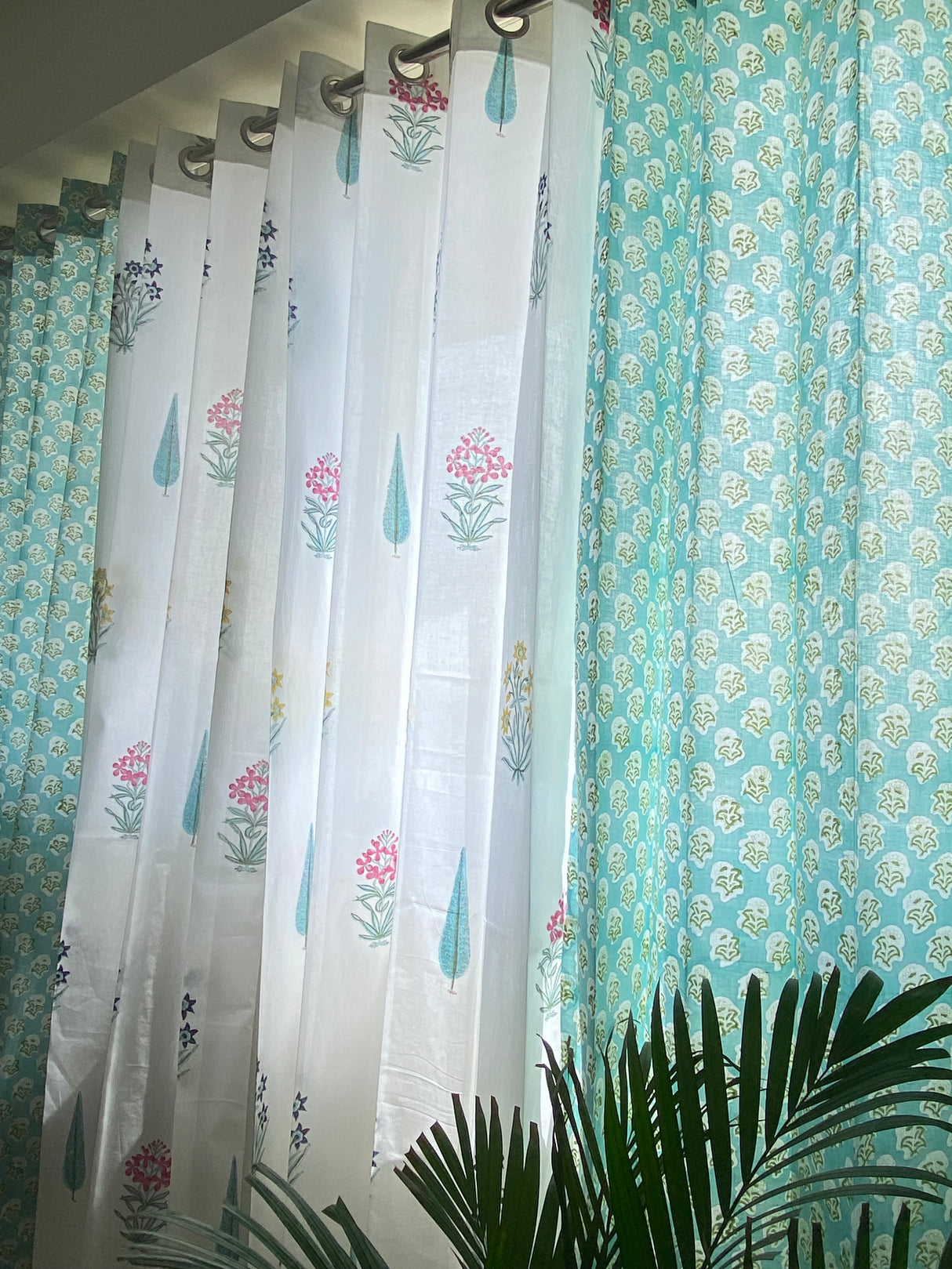 Set of 4 Blockprint Sheer Cotton Curtain