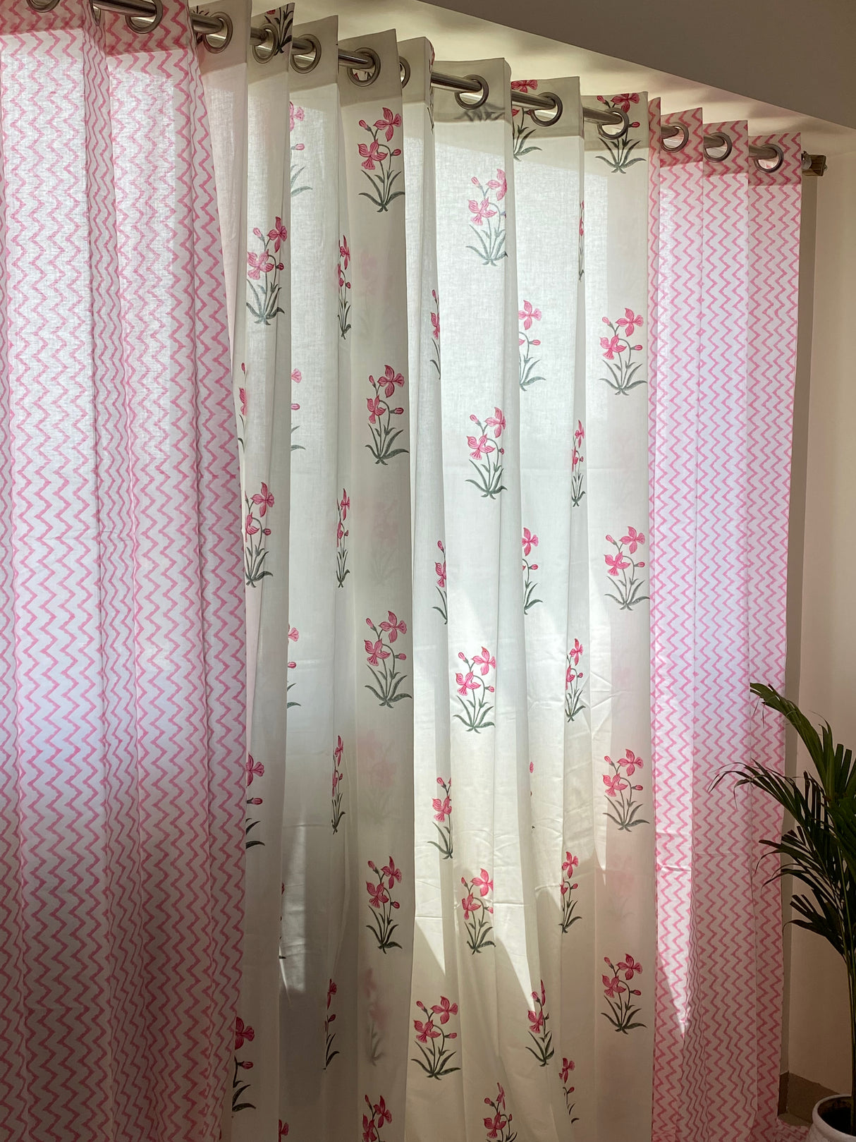 Set of 4 Hand Block Printed Cotton Curtain