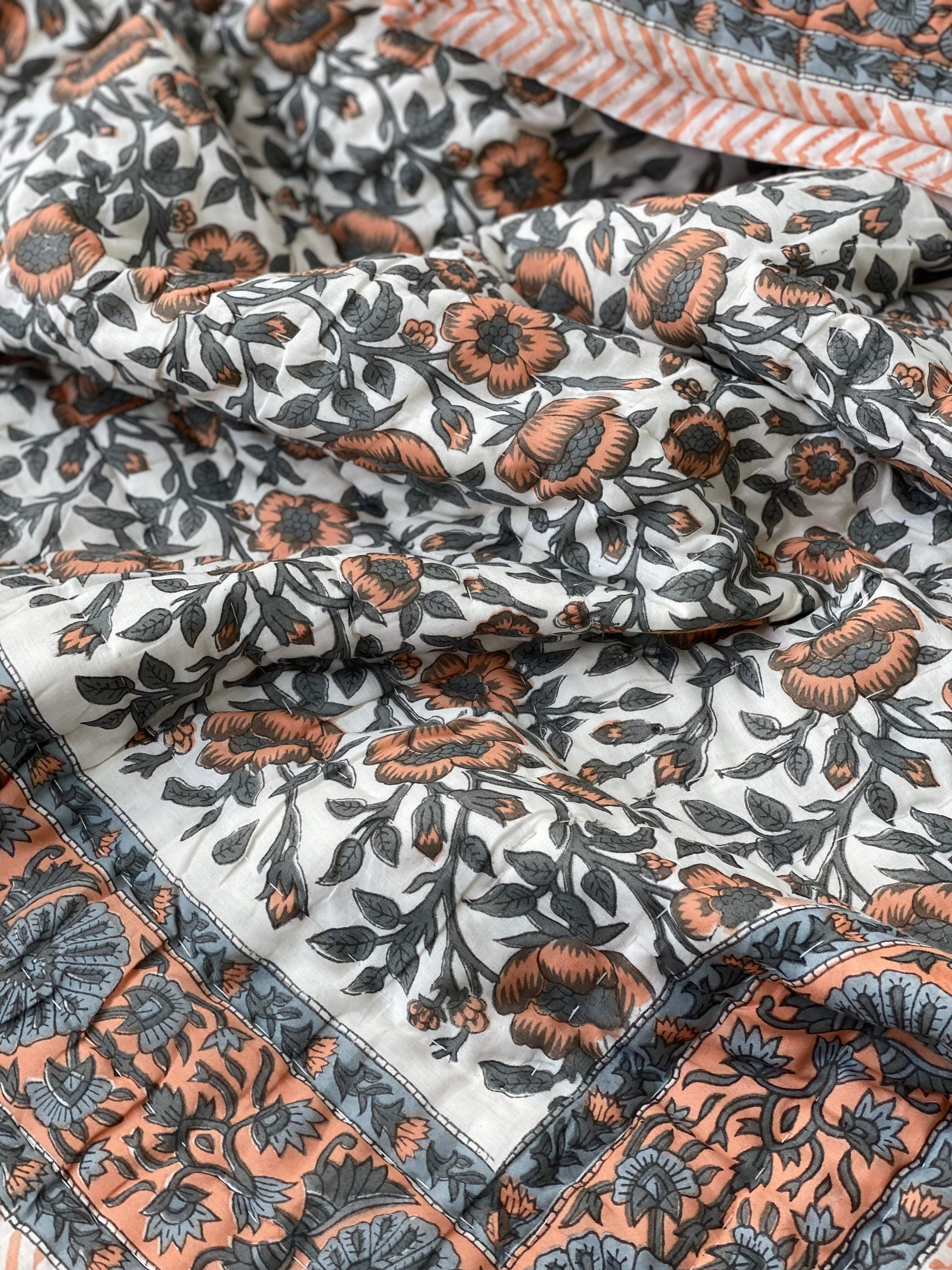 PREORDER Blockprint Mulmul Reversible Quilt- Double Size (10-15 days dispatch time)