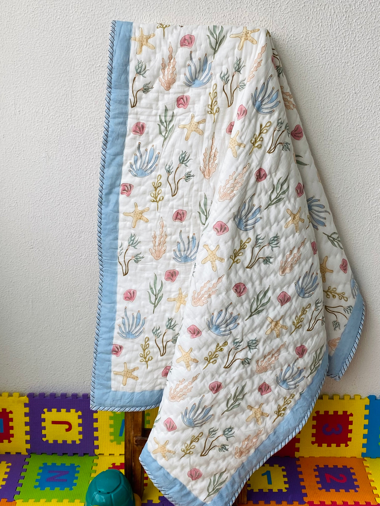 Flower Theme Kids Quilt Handblock Printed