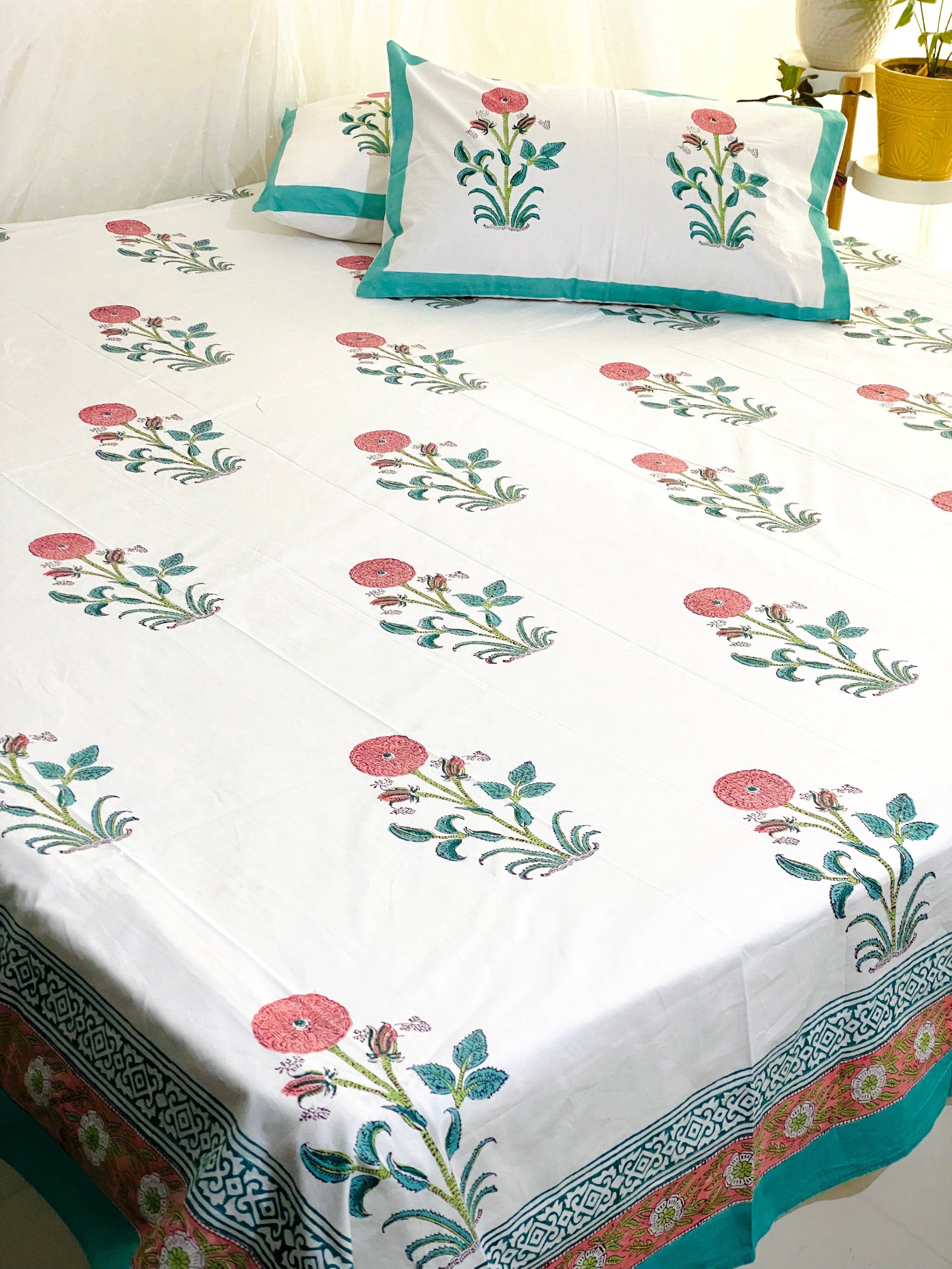 Hand Blockprinted Cotton Bedsheet -King Size (108*108 inches)