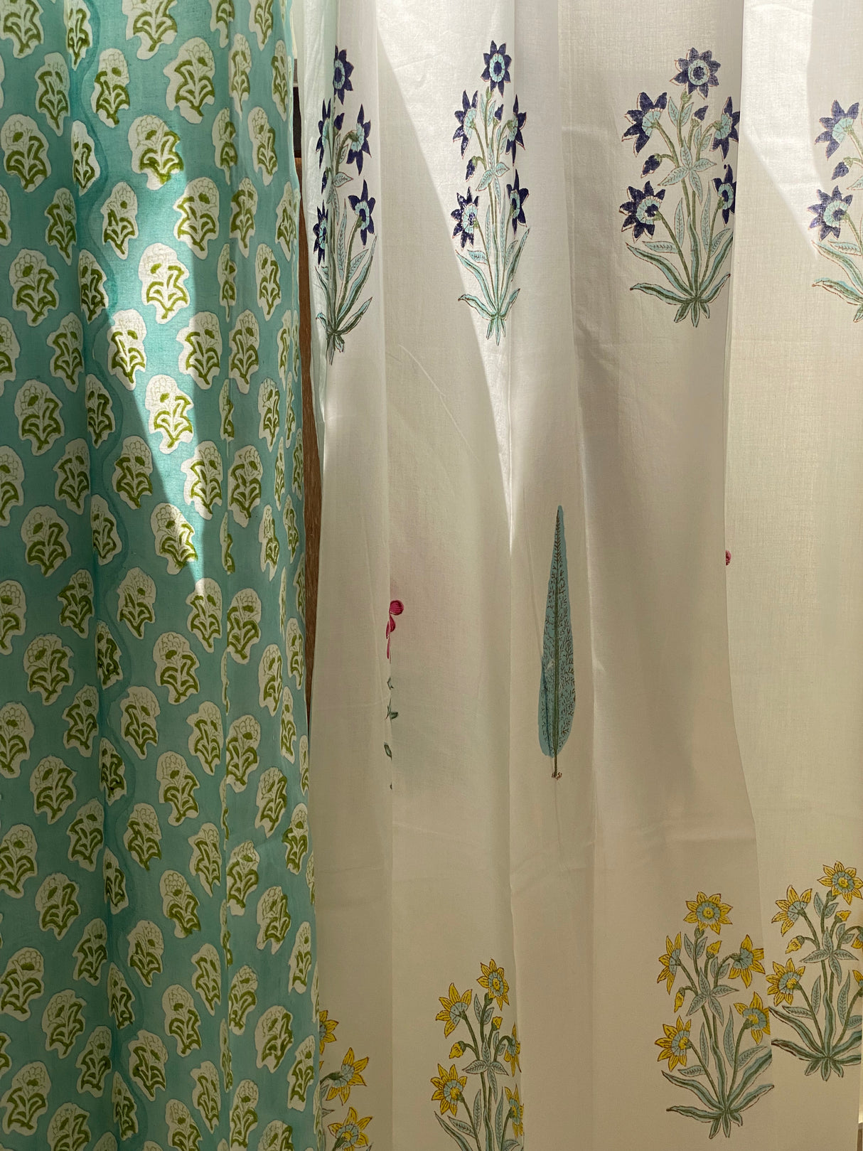 Set of 4 Blockprint Sheer Cotton Curtain