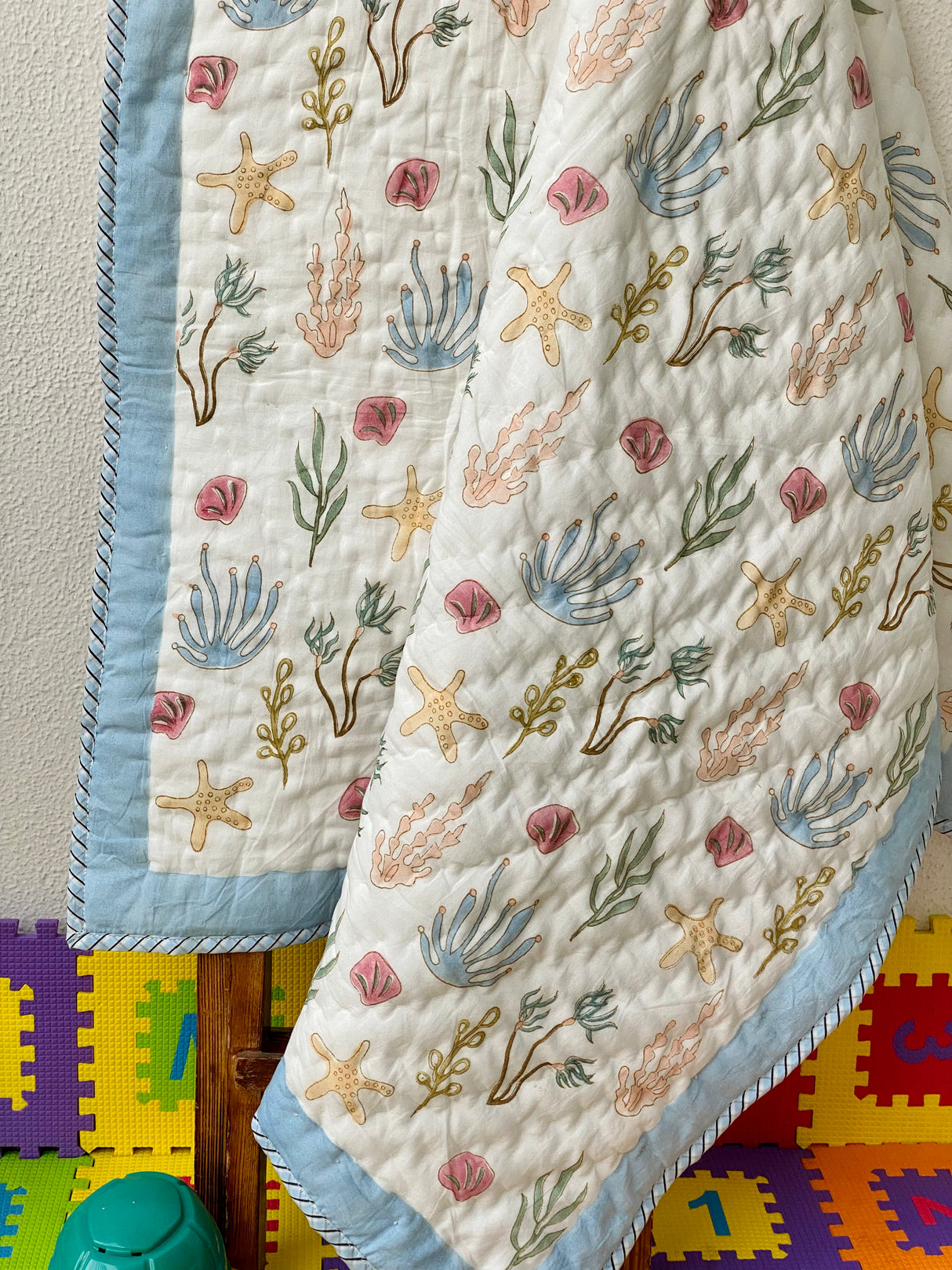 Flower Theme Kids Quilt Handblock Printed