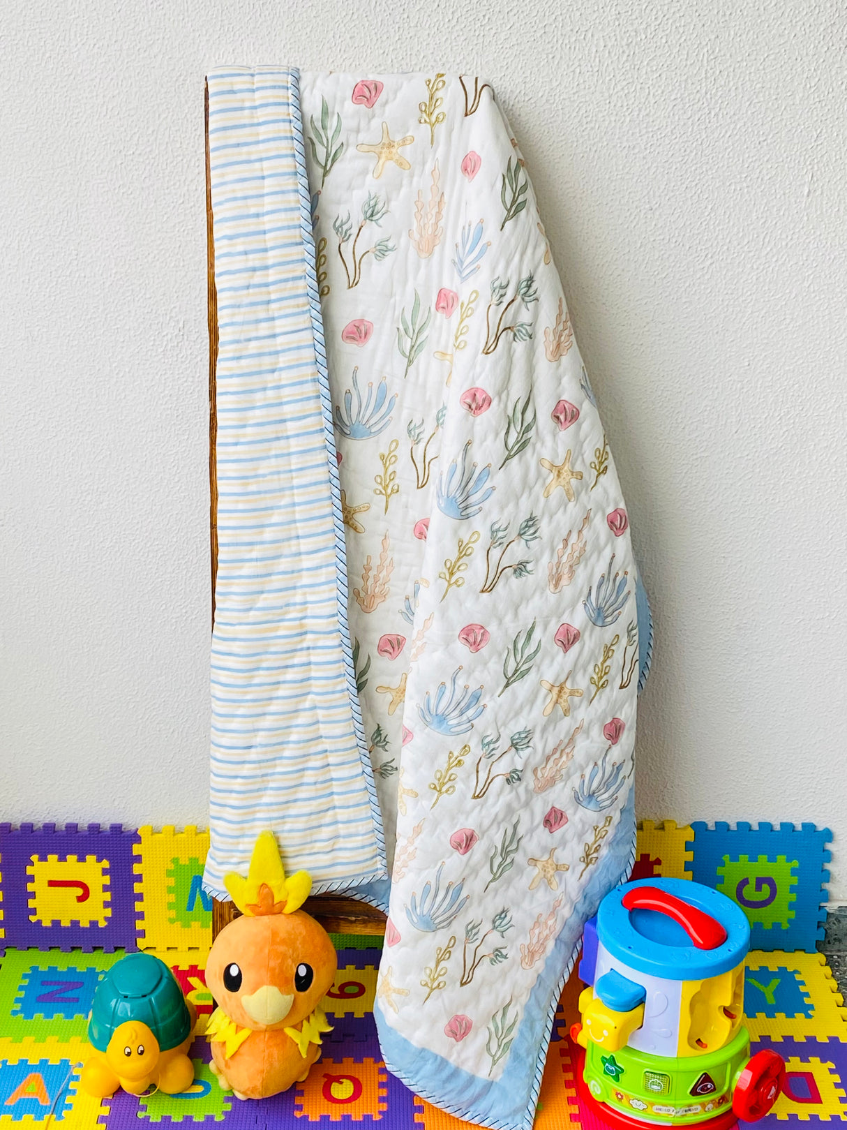 Flower Theme Kids Quilt Handblock Printed