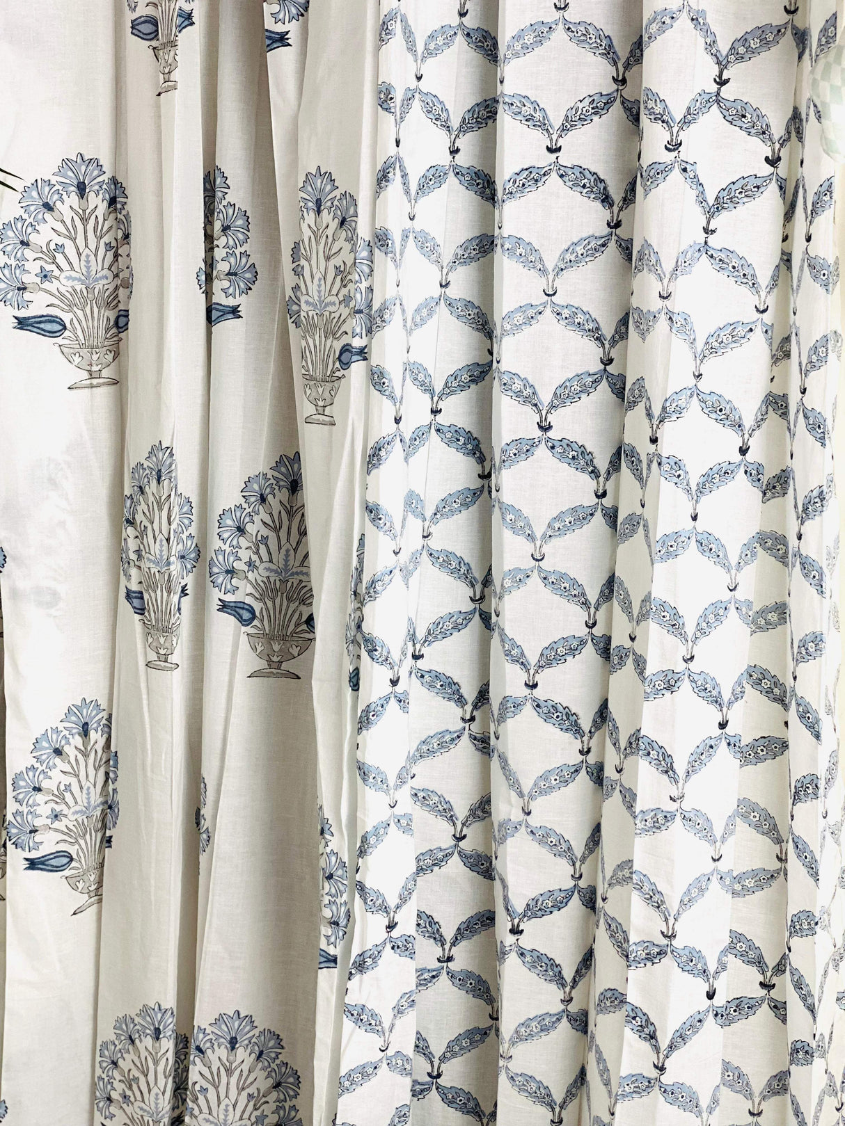 Set of 4 Blockprint Sheer Cotton Curtain