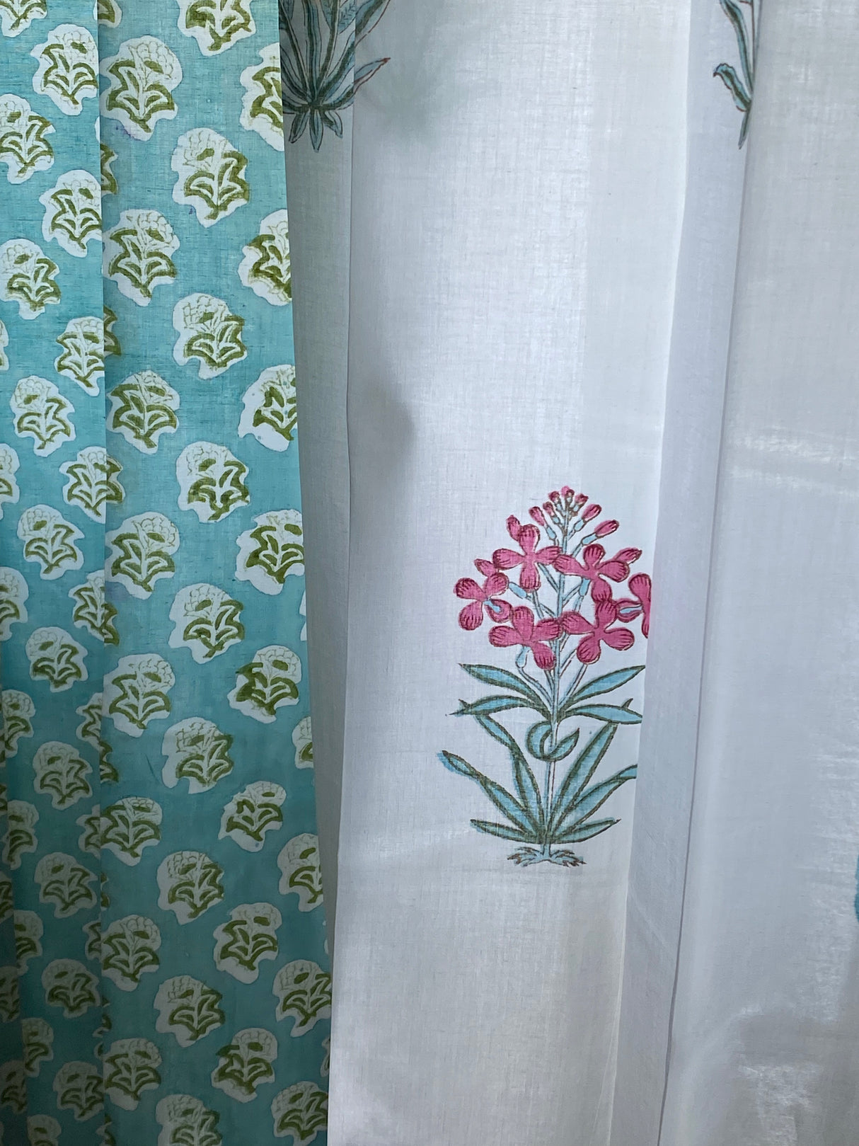 Set of 4 Blockprint Sheer Cotton Curtain