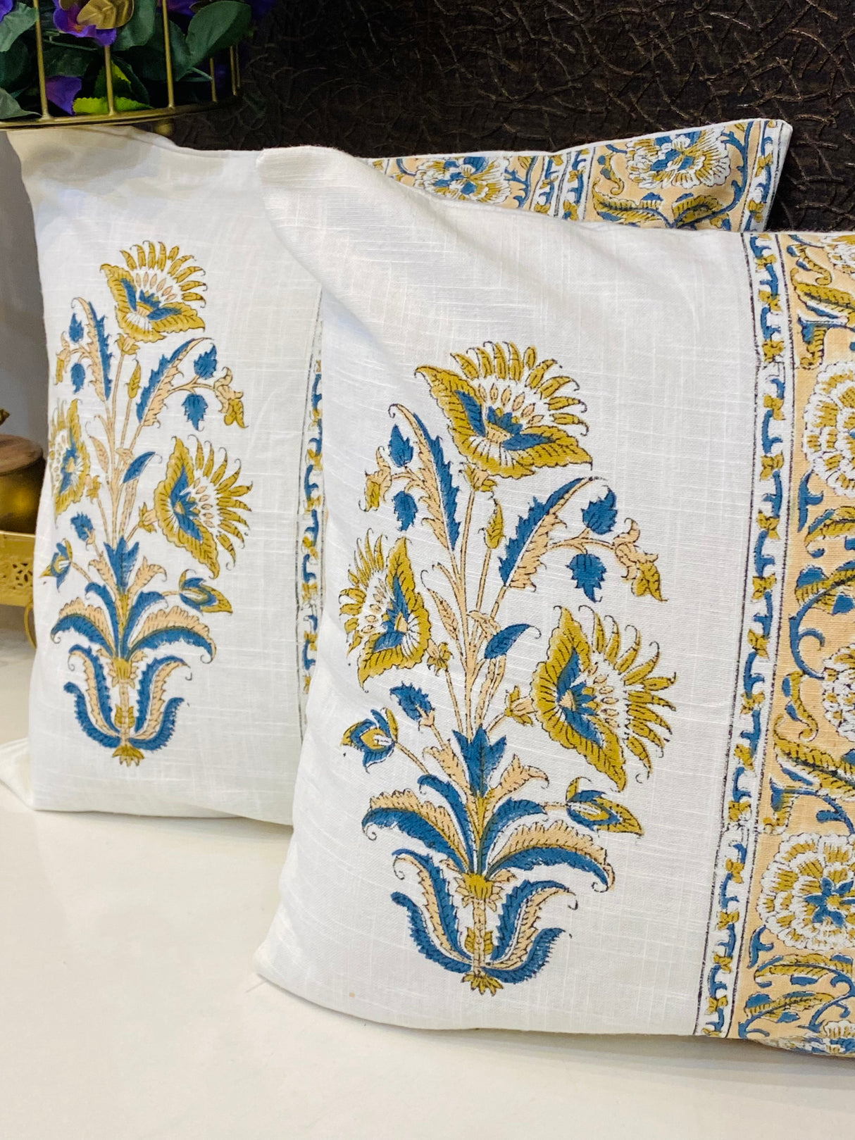 Pair of Handblock Printed Cushion Covers- 16*16 inches
