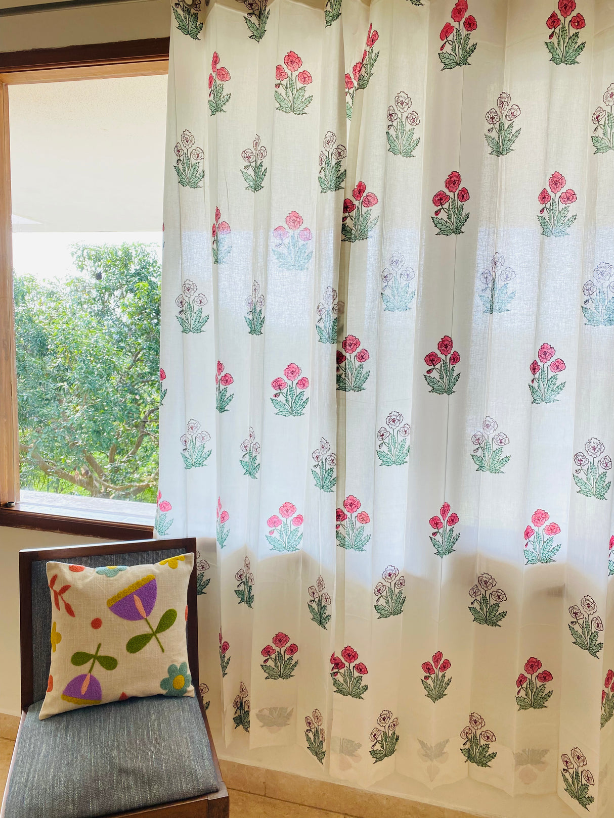 Blockprint Sheer Cotton Curtain