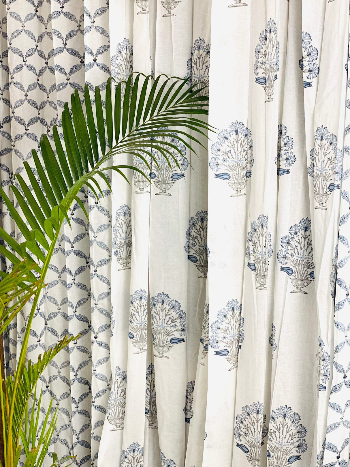 Set of 4 Blockprint Sheer Cotton Curtain