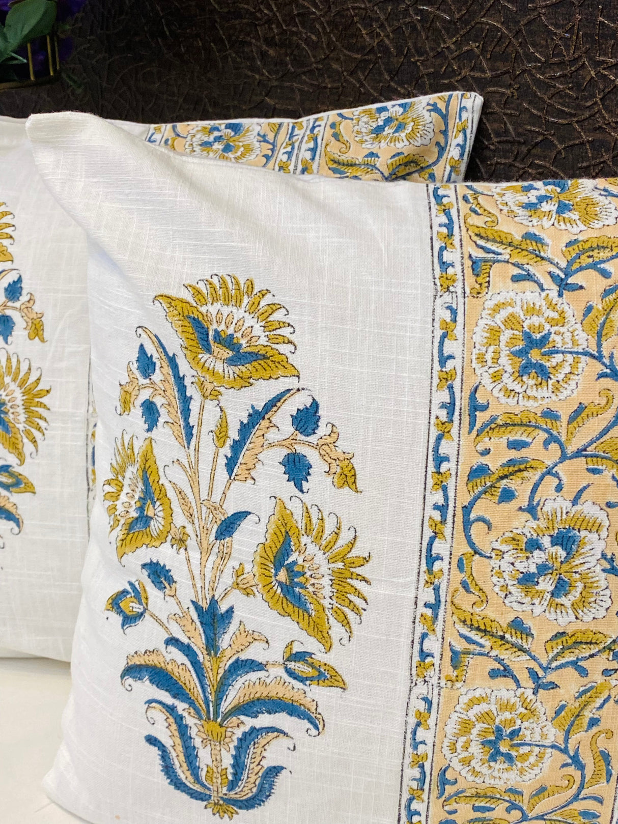 Pair of Handblock Printed Cushion Covers- 16*16 inches