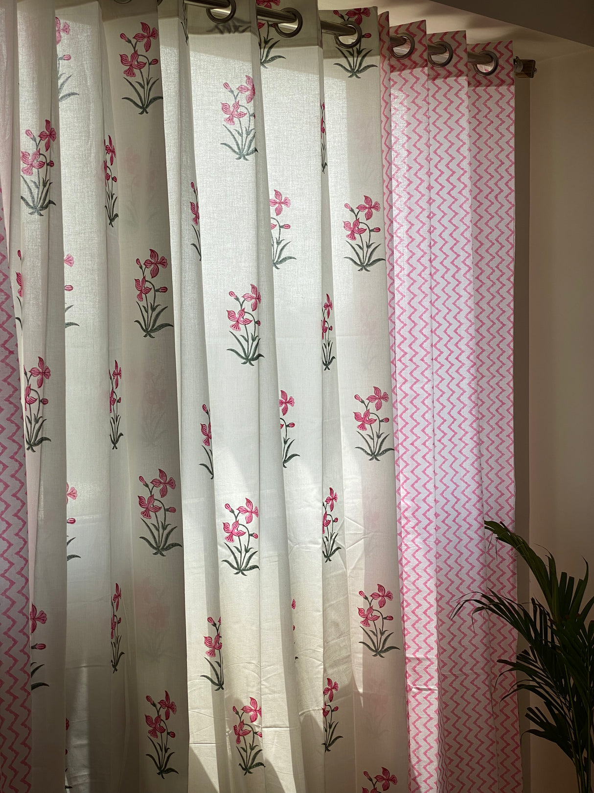 Set of 4 Hand Block Printed Cotton Curtain