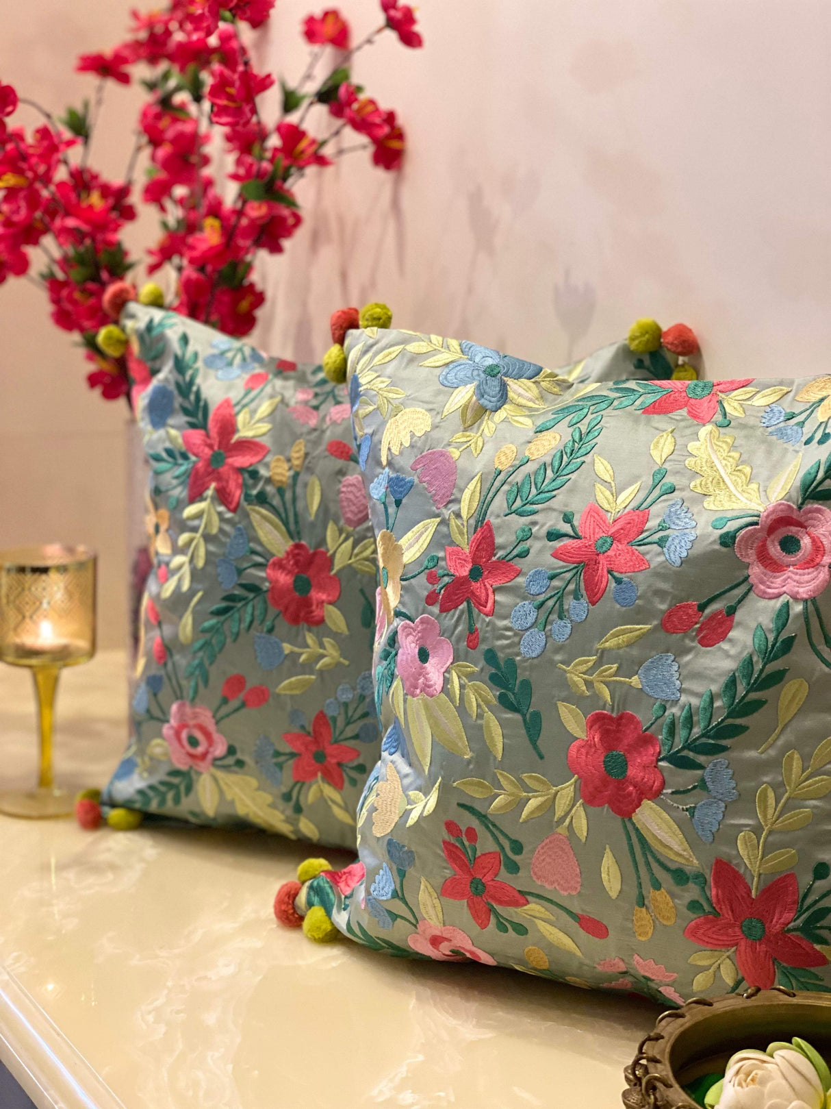 Embroidered Cushion Cover- 16*16 inches