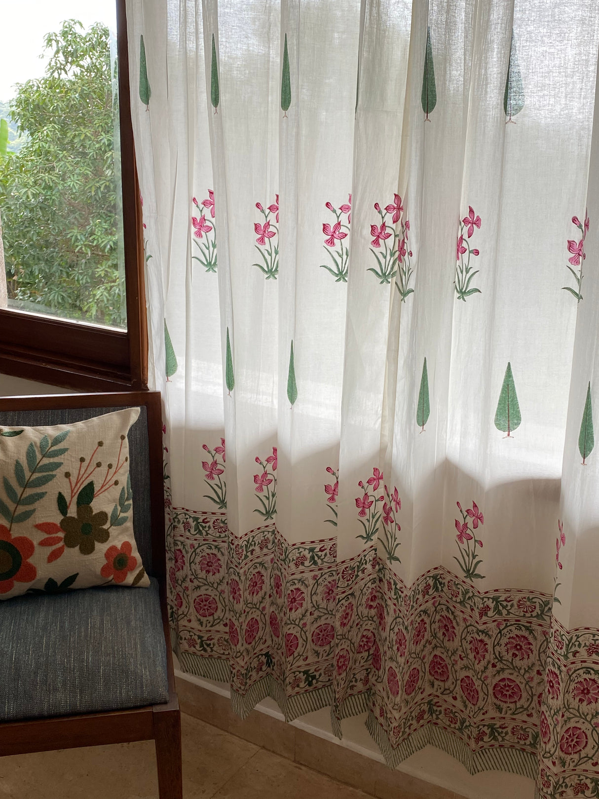 Blockprint Sheer Cotton Curtain