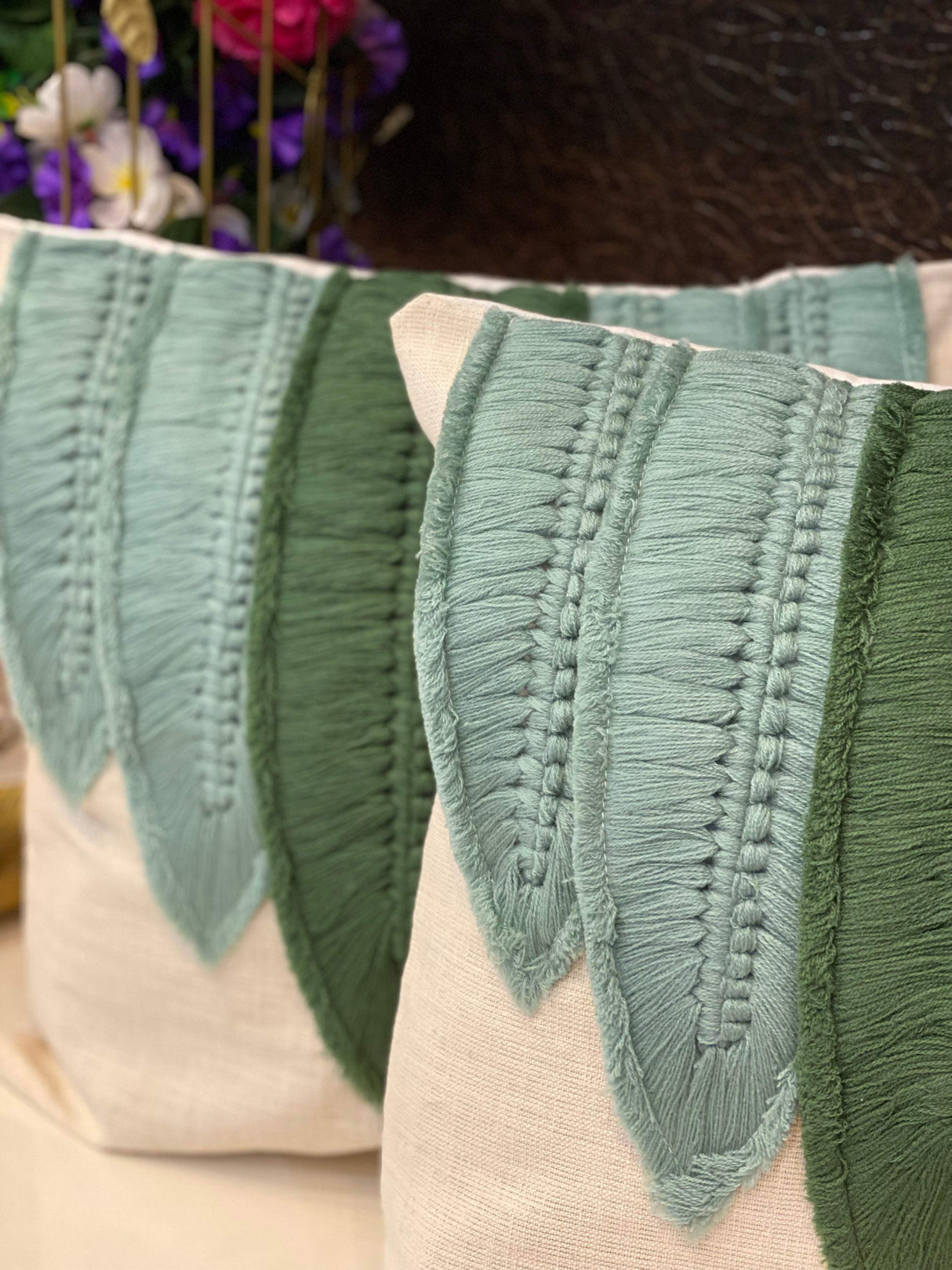 Embellished 5 feathers Cushion Cover- 18*18 inches