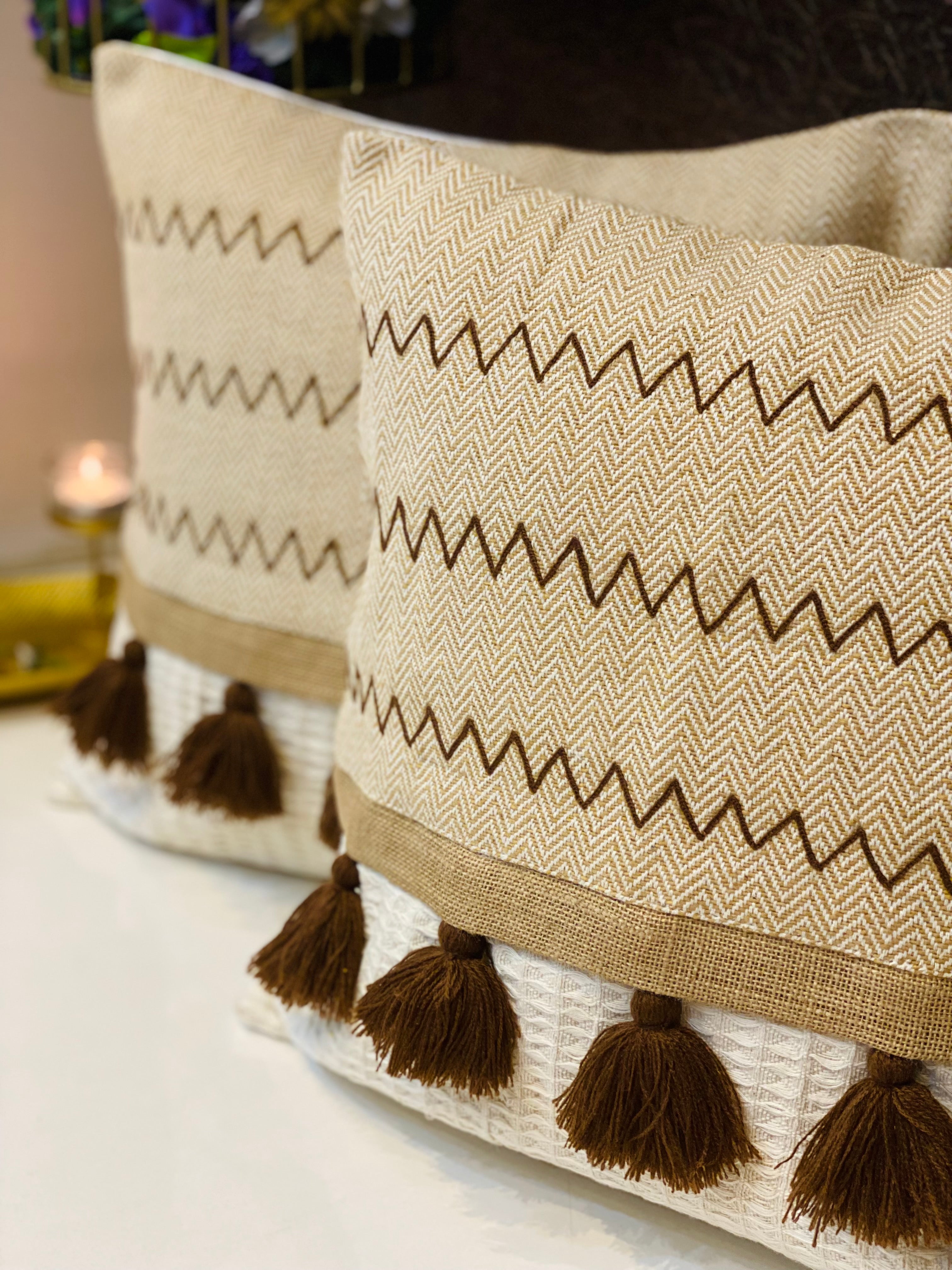 Tasselled Cotton Cushion Cover- 16*16 inches
