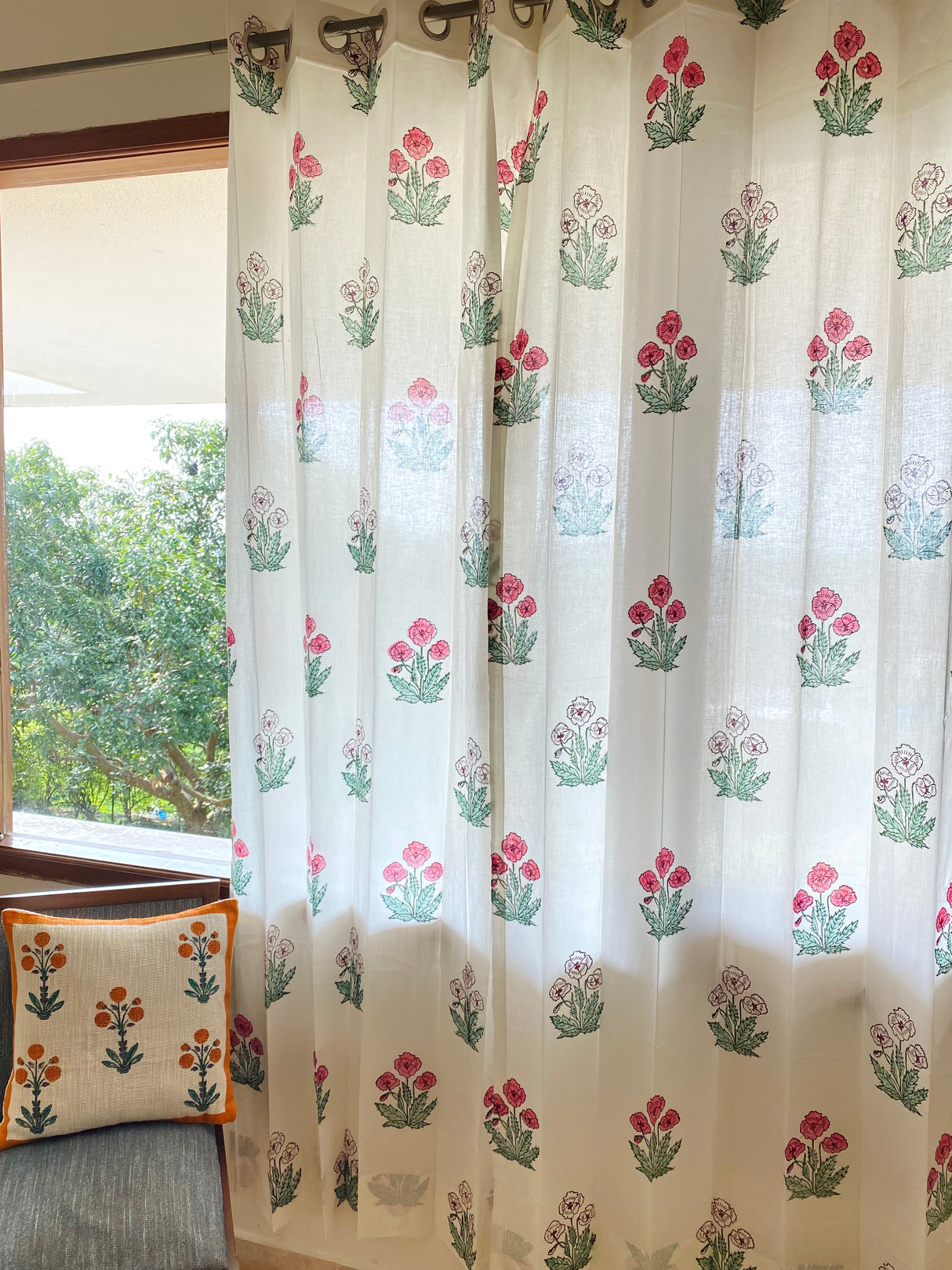 Blockprint Sheer Cotton Curtain