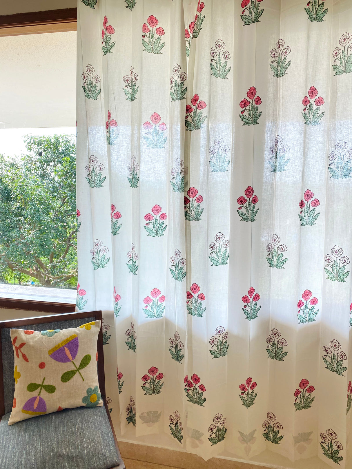 Blockprint Sheer Cotton Curtain