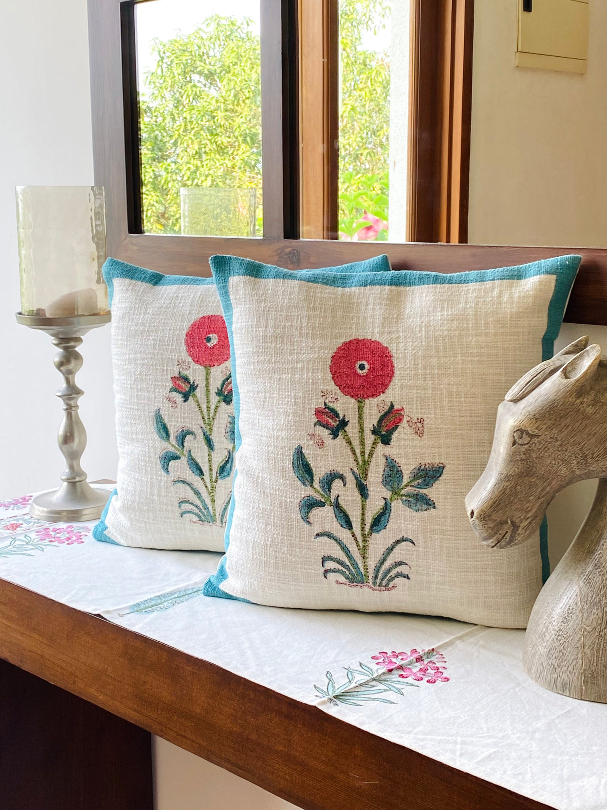 Pair of Handblock Printed Cushion Covers- 16*16 inches