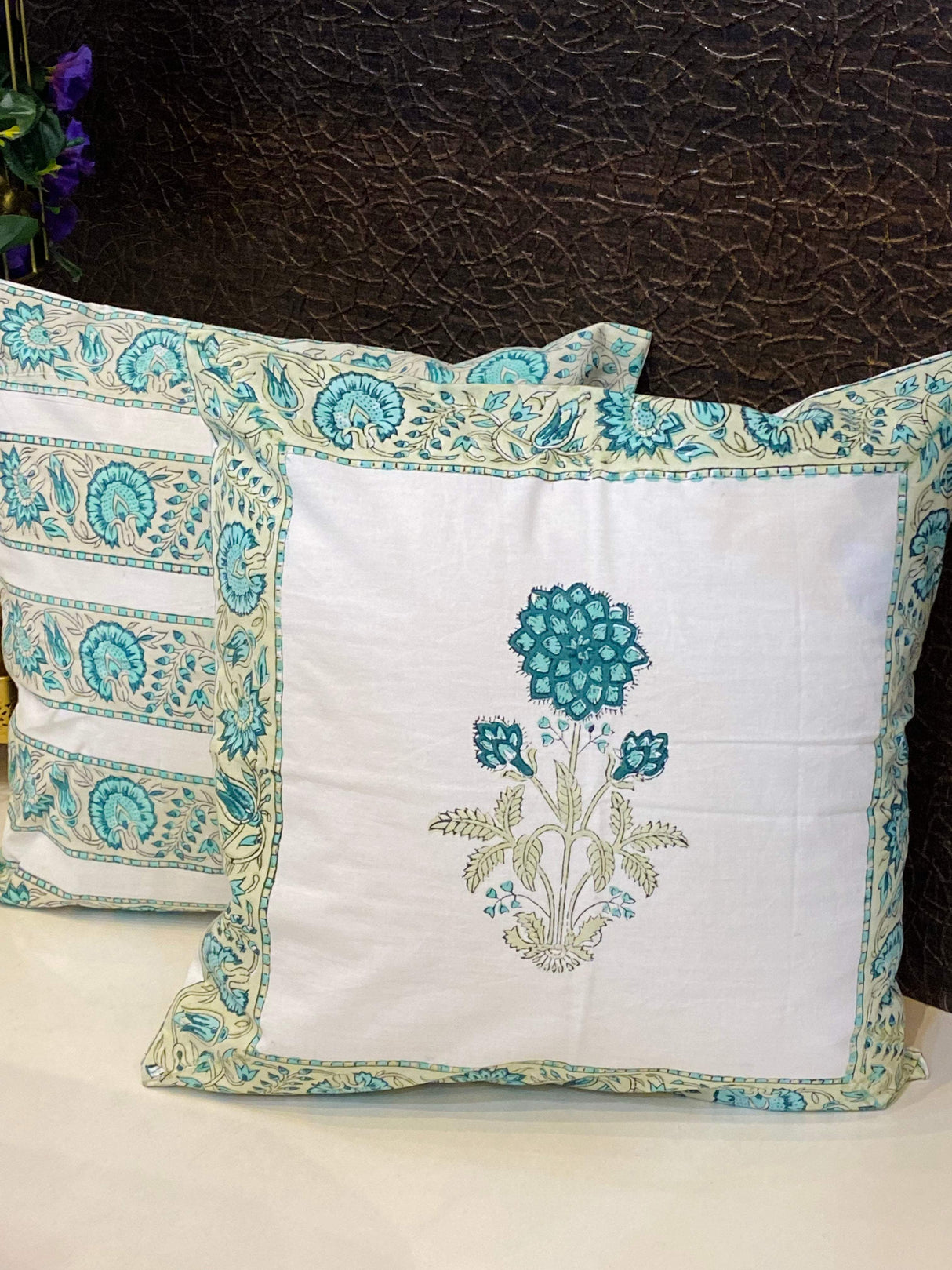 Pair of Handblock Printed Cushion Covers- 16*16 inches