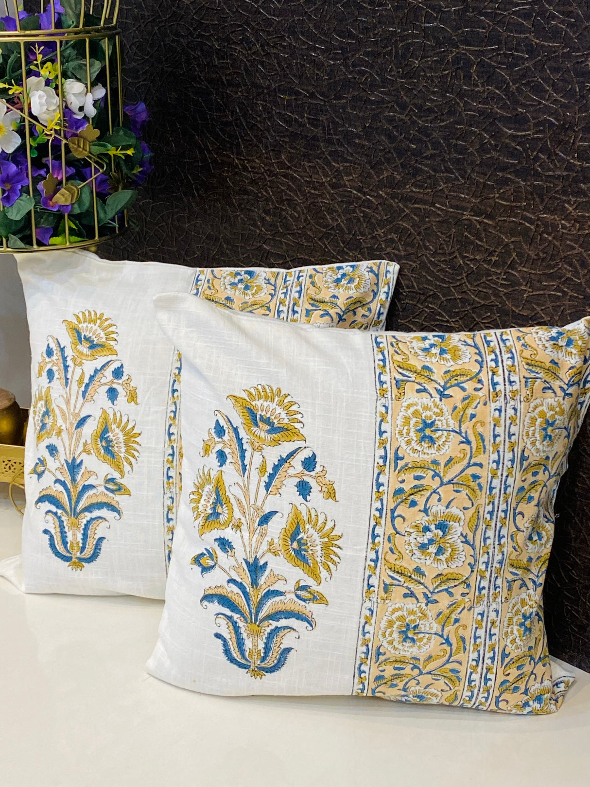 Pair of Handblock Printed Cushion Covers- 16*16 inches