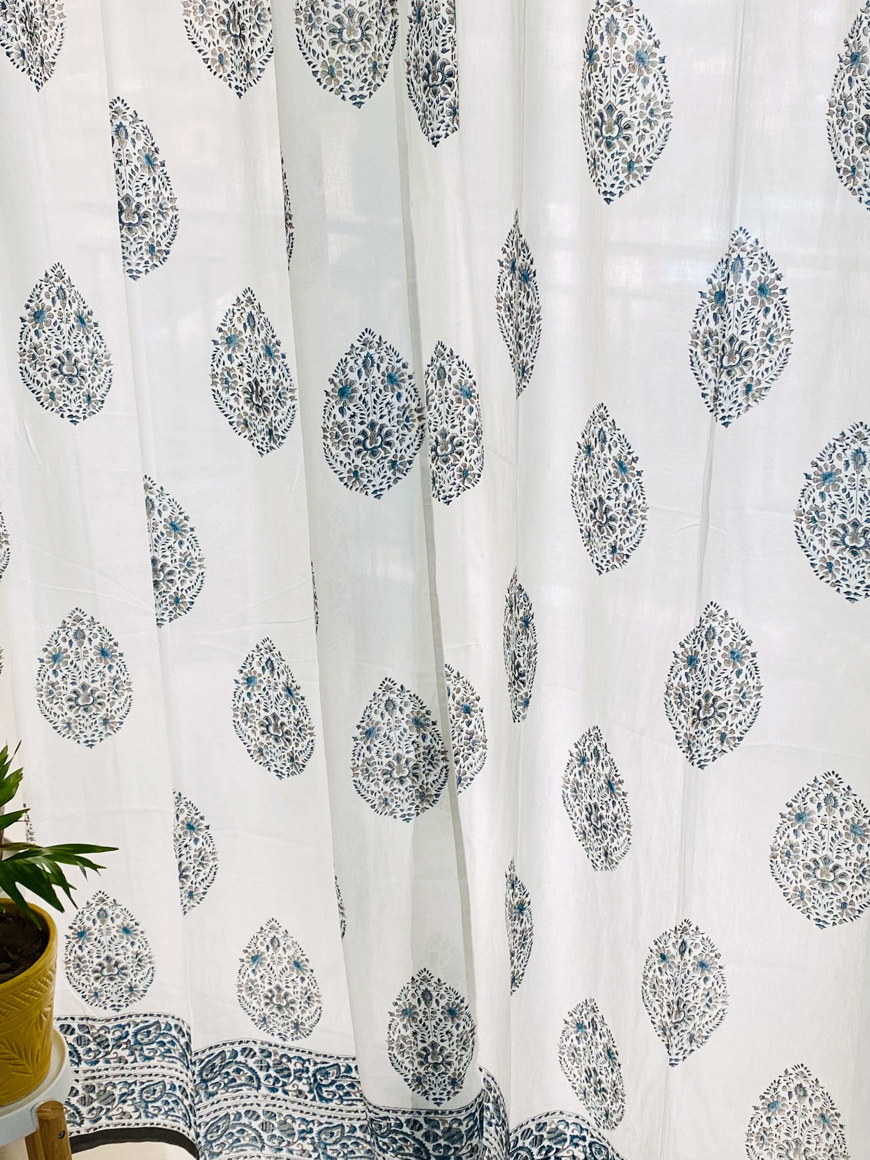 Blockprint Sheer Cotton Curtain- 9ft