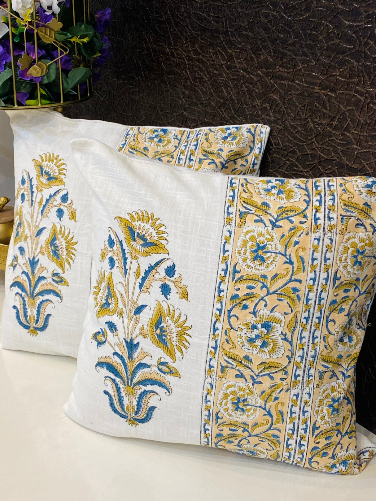 Pair of Handblock Printed Cushion Covers- 16*16 inches