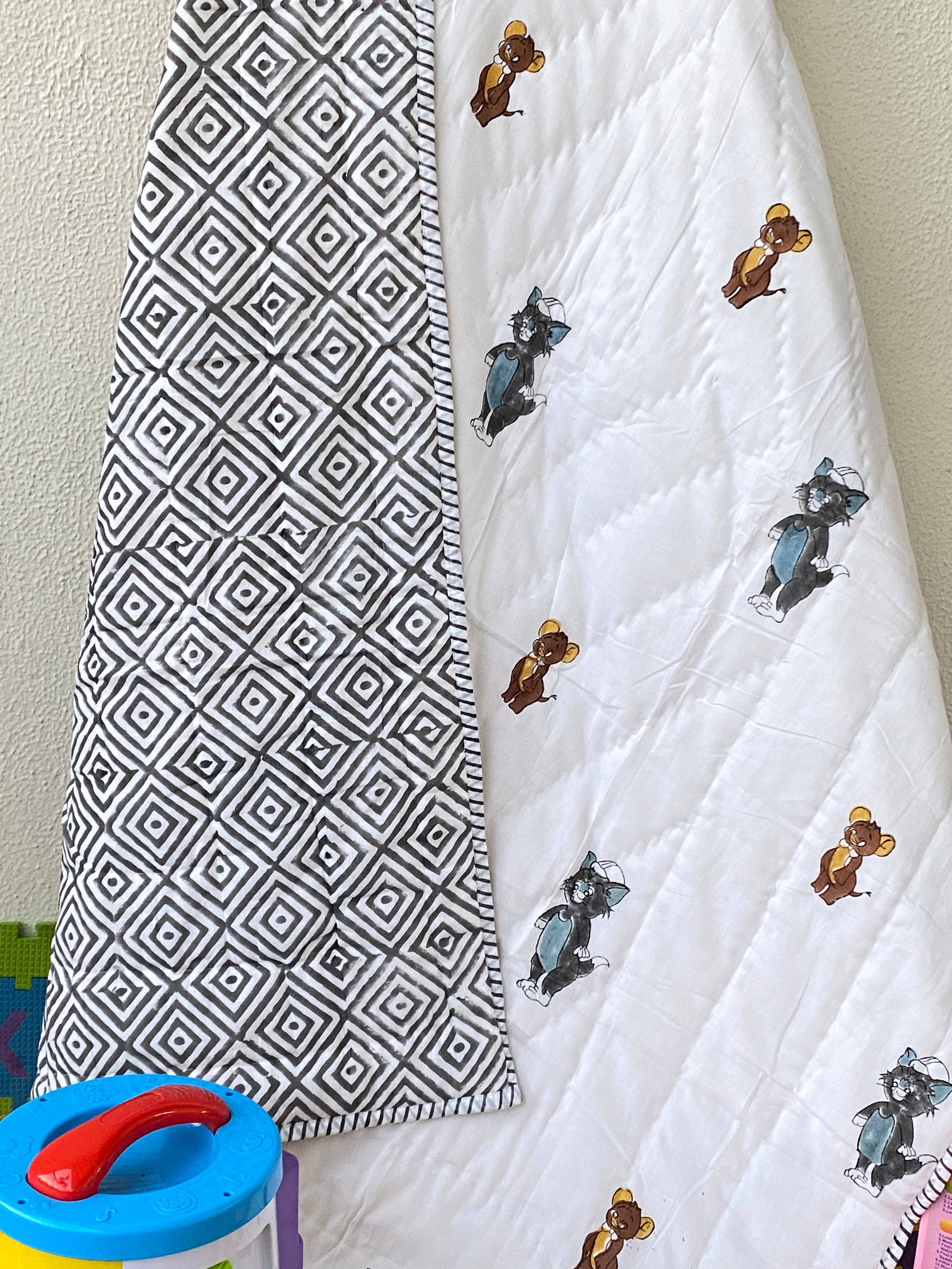 Tom & Jerry Kids Blanket- Blockprint Cotton Reversible (60*40 inches)