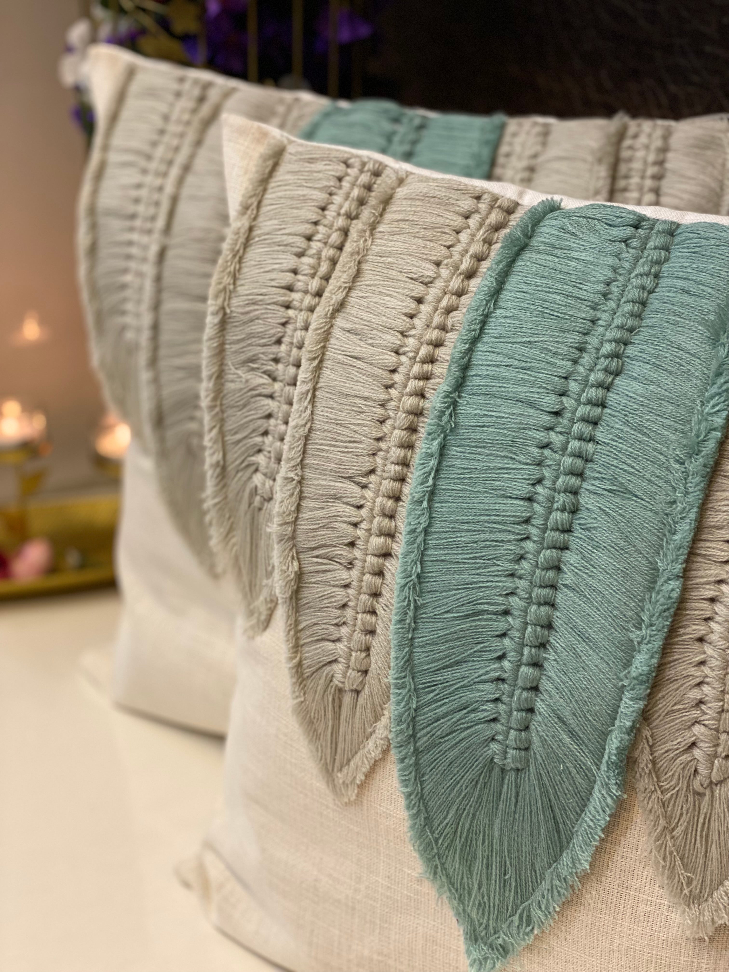 Embellished 5 feathers Cushion Cover- 18*18 inches