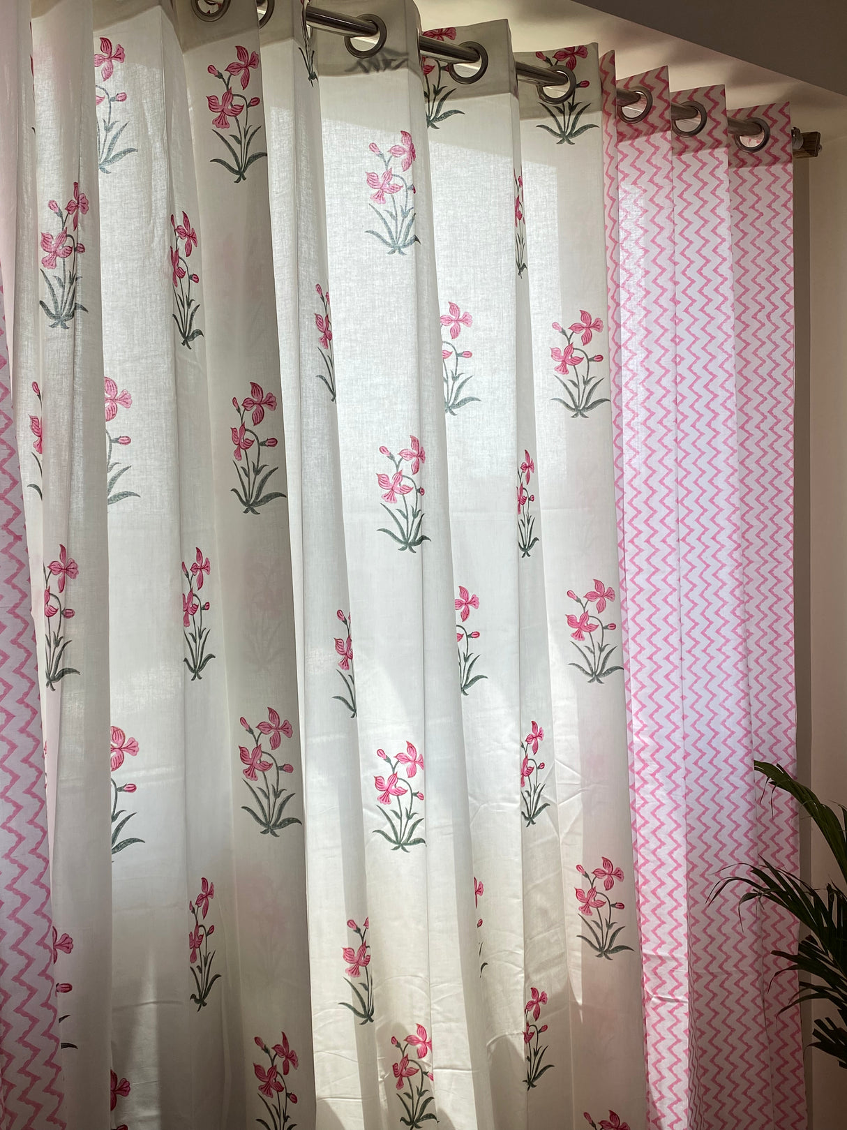 Set of 4 Hand Block Printed Cotton Curtain