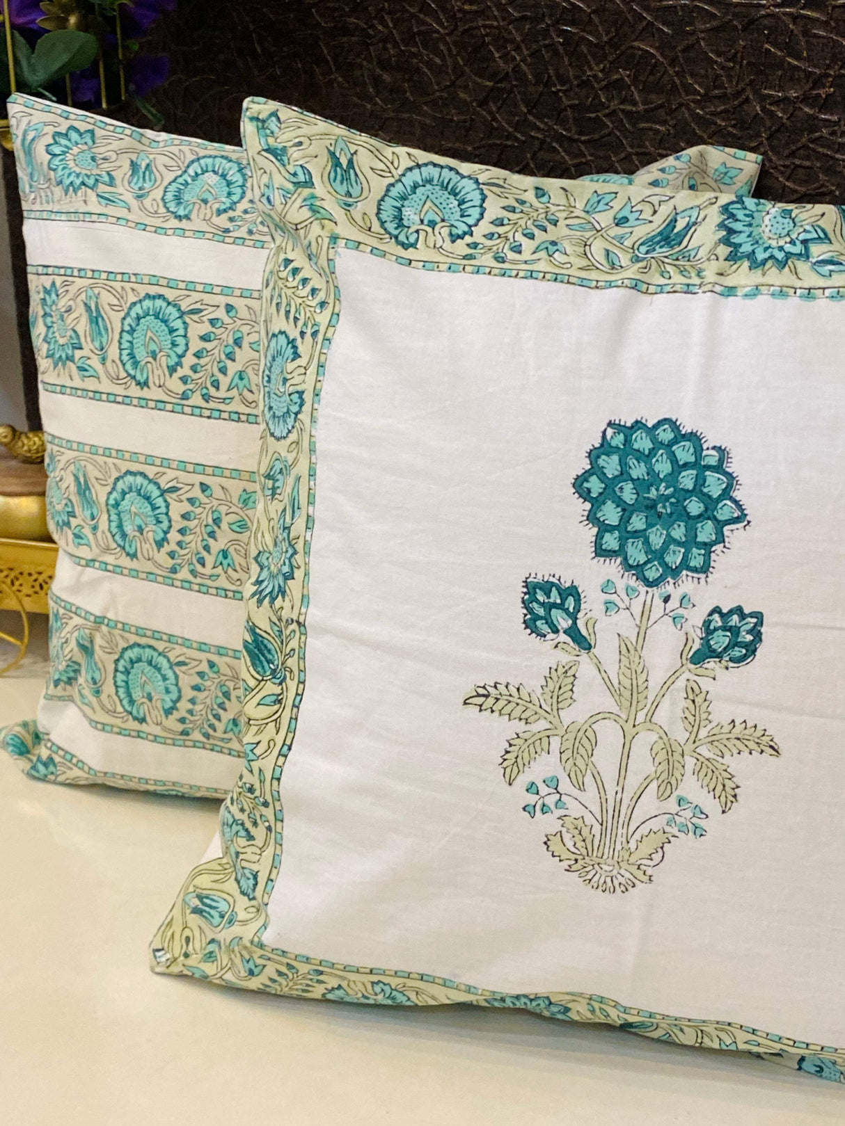 Pair of Handblock Printed Cushion Covers- 16*16 inches