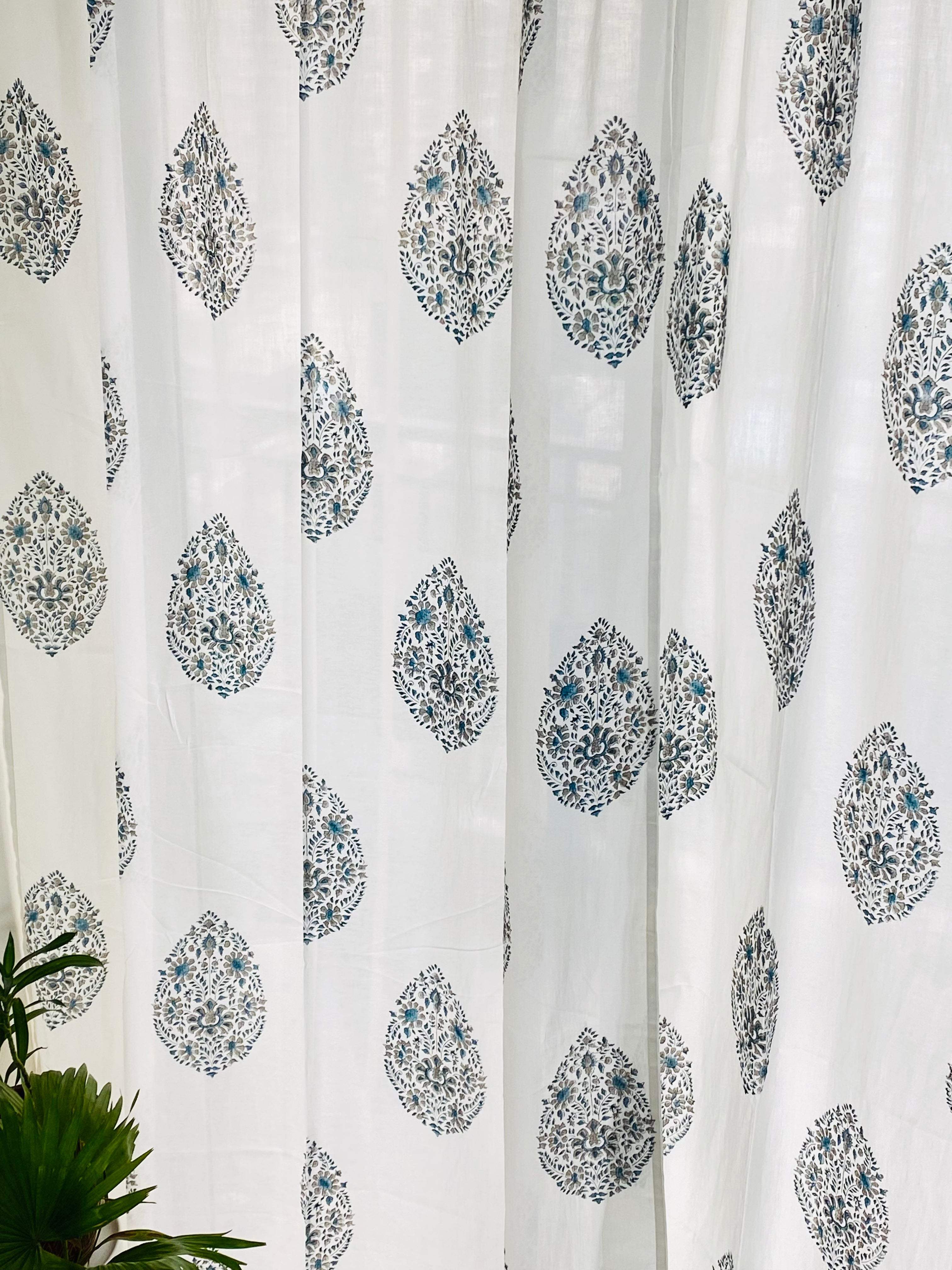 Blockprint Sheer Cotton Curtain- 9ft
