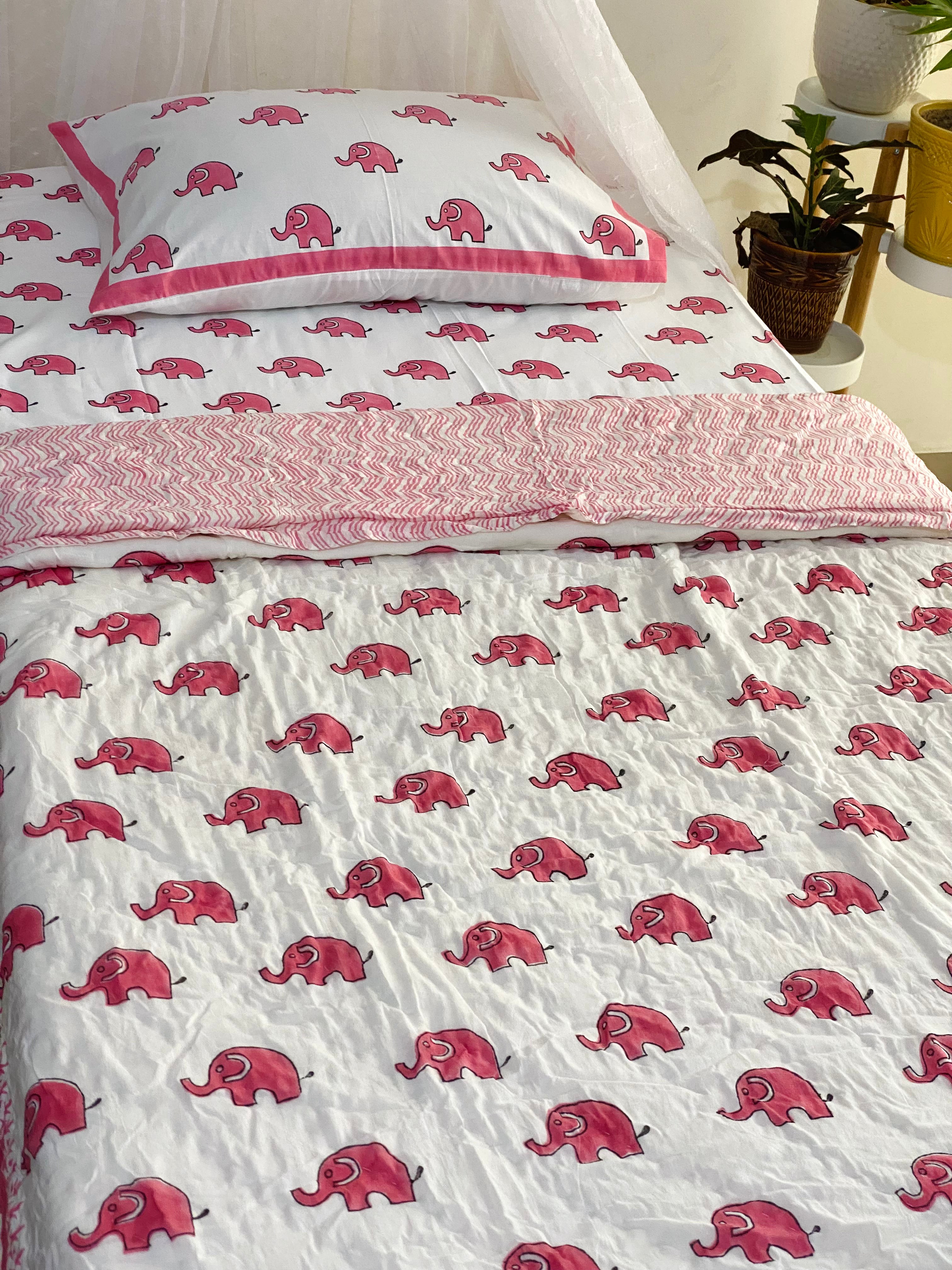 HandBlock Printed Mulmul Reversible Quilt- Single Size (90*60 inches)