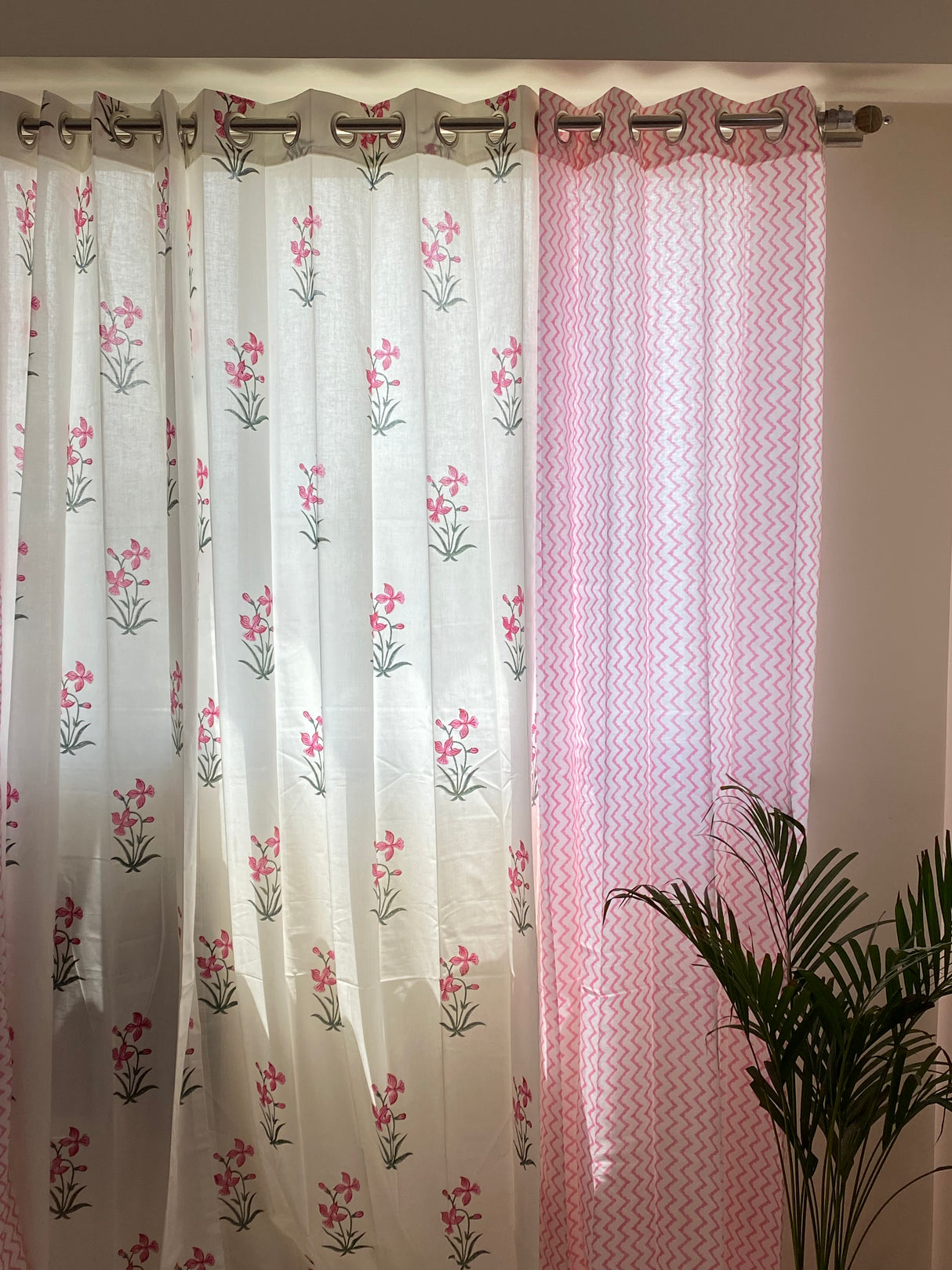 Set of 4 Hand Block Printed Cotton Curtain