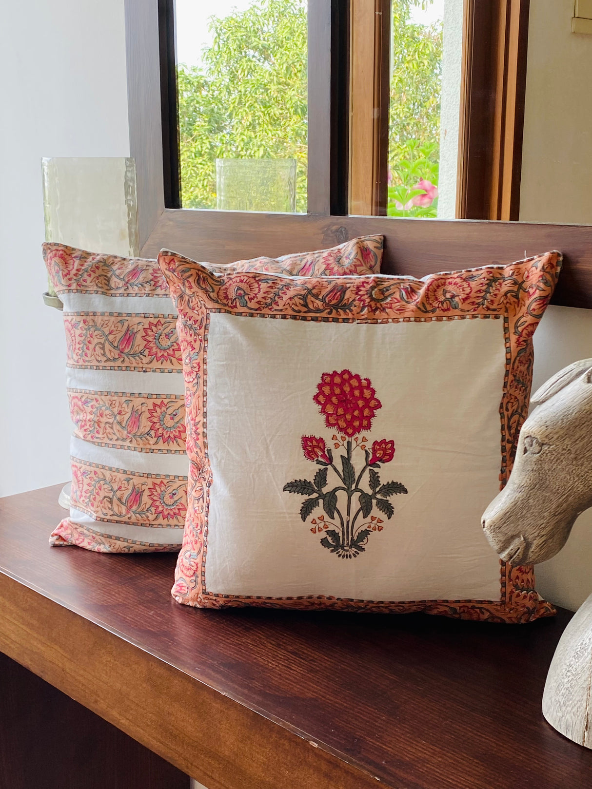 Pair of Handblock Printed Cushion Covers- 16*16 inches