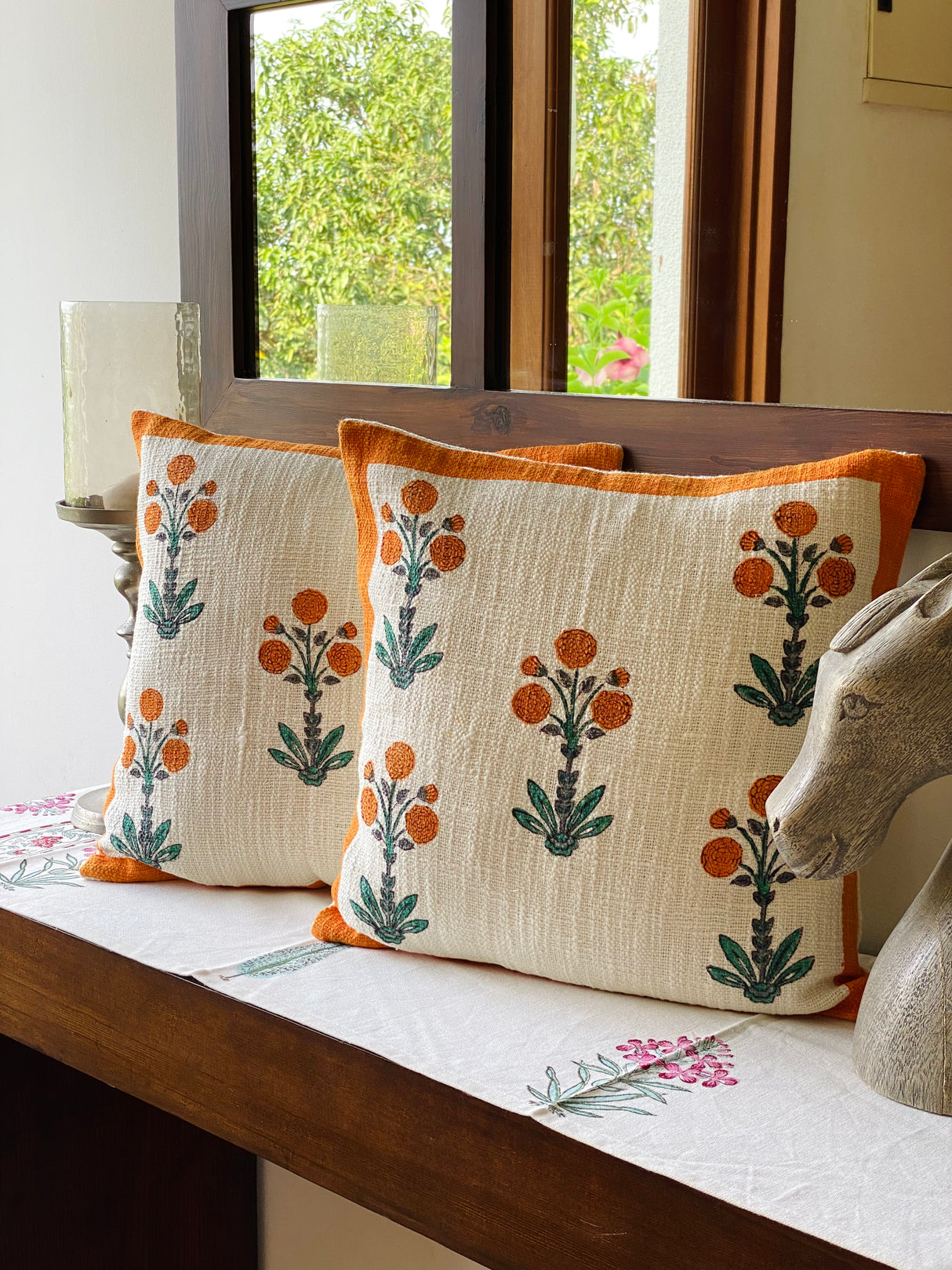 Pair of Handblock Printed Cushion Covers- 16*16 inches