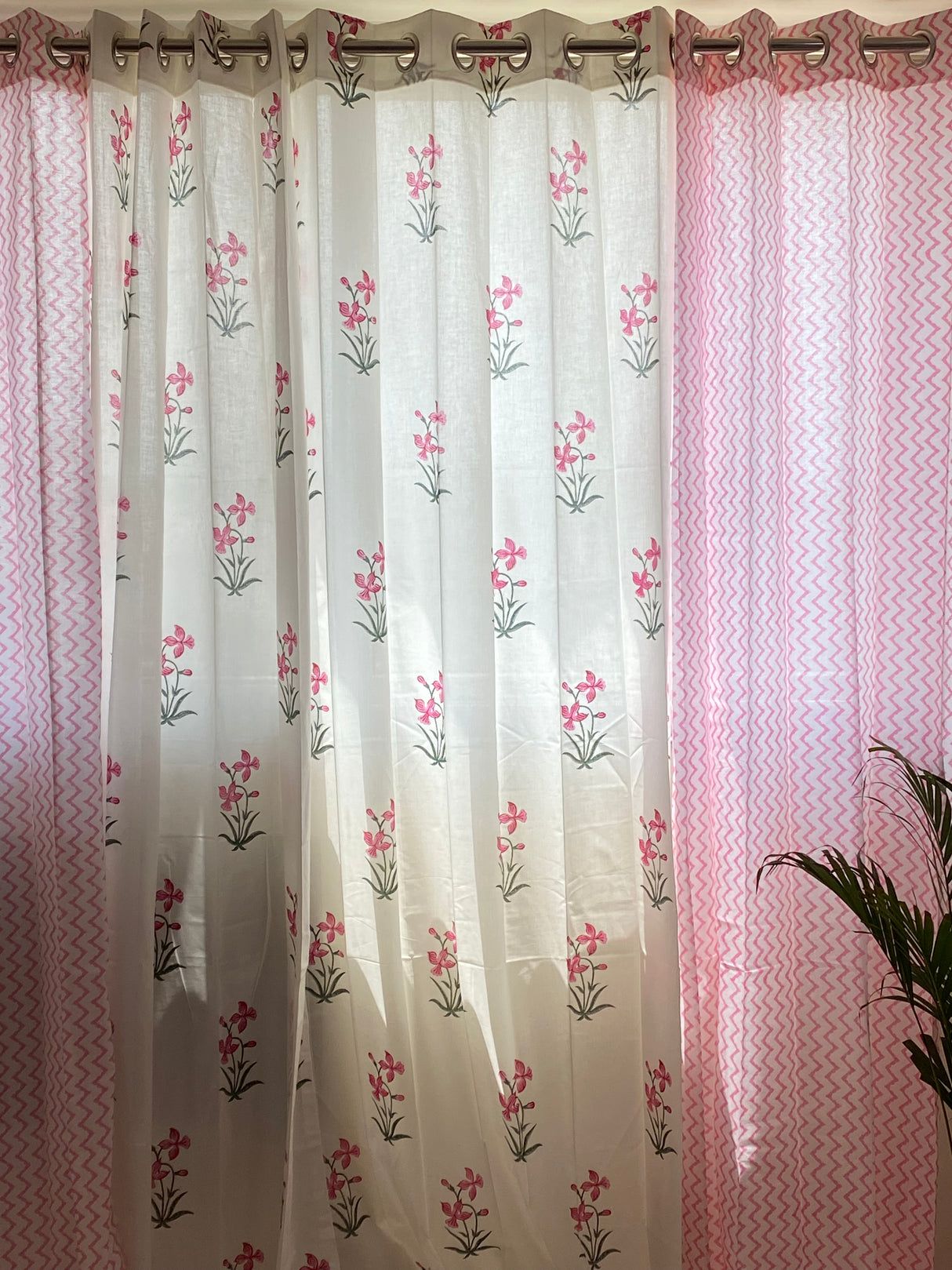 Set of 4 Hand Block Printed Cotton Curtain