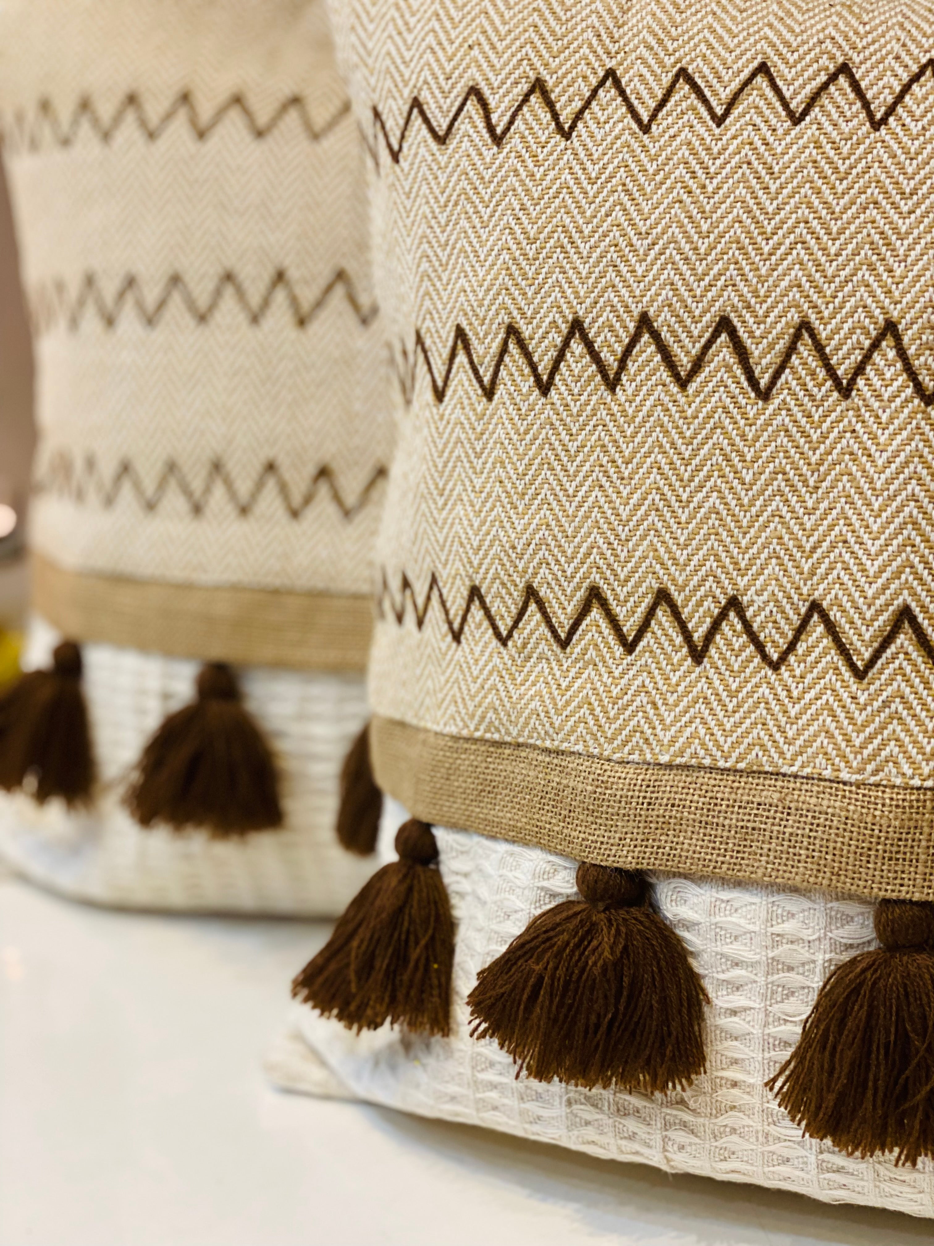 Tasselled Cotton Cushion Cover- 16*16 inches