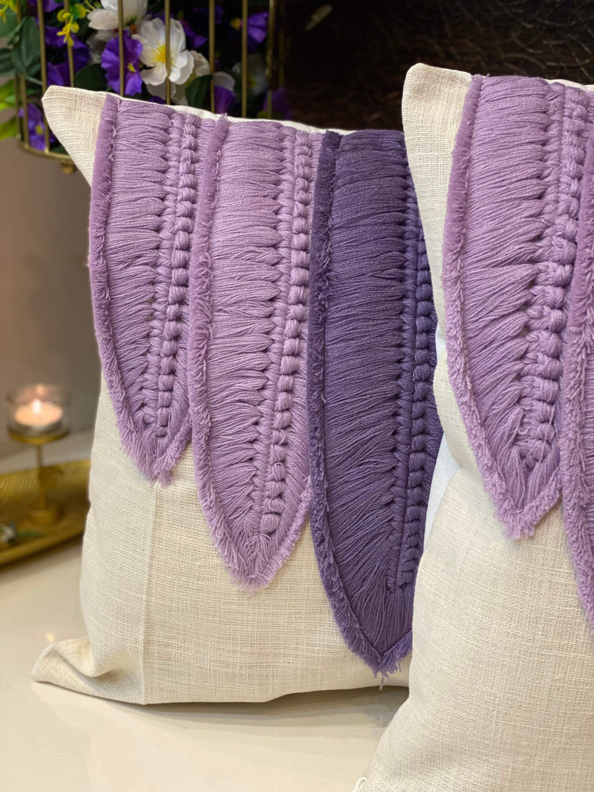 Embellished 5 feathers Cushion Cover- 18*18 inches