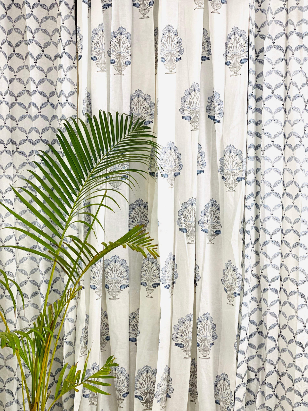 Set of 4 Blockprint Sheer Cotton Curtain