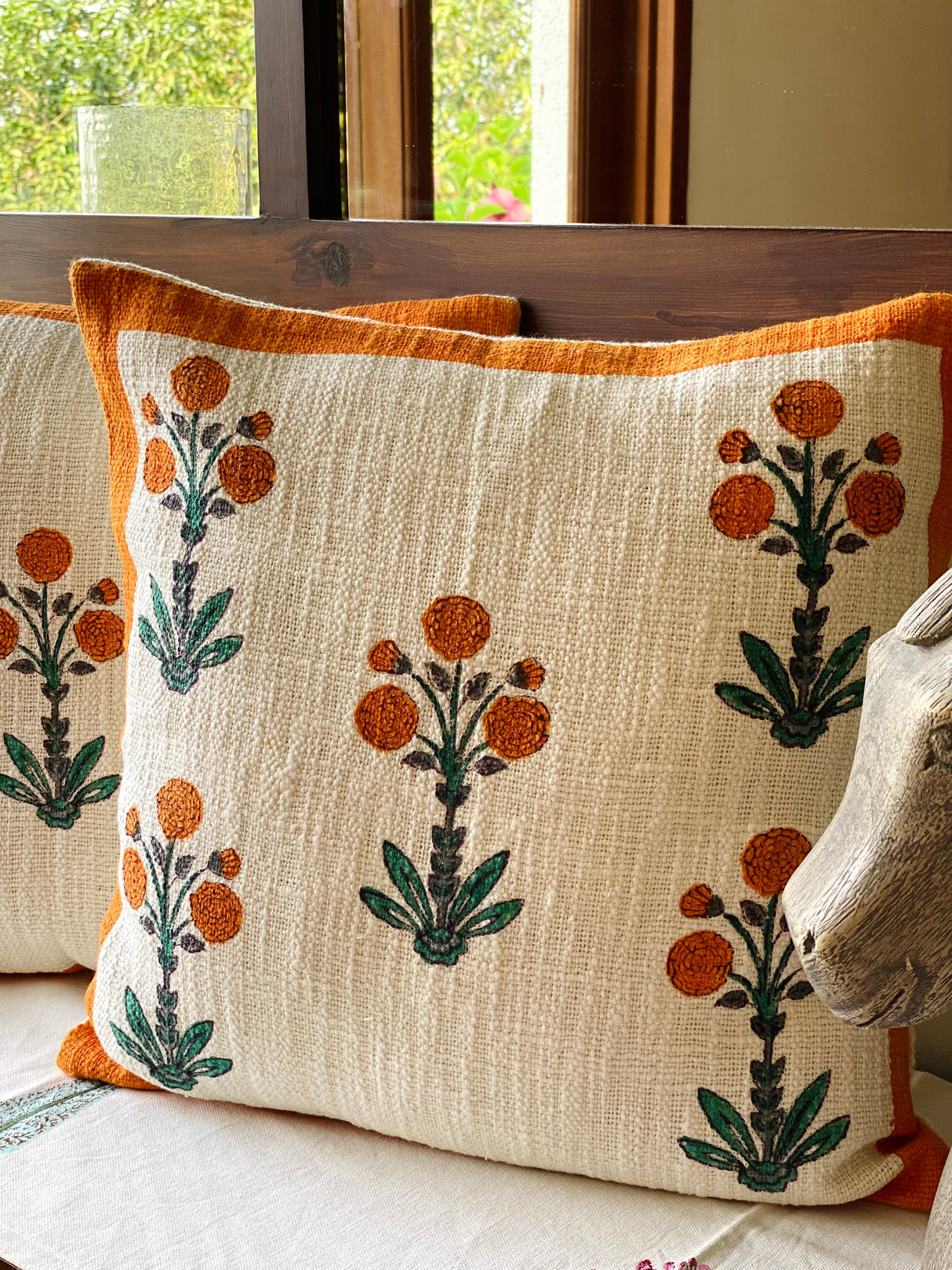 Pair of Handblock Printed Cushion Covers- 16*16 inches