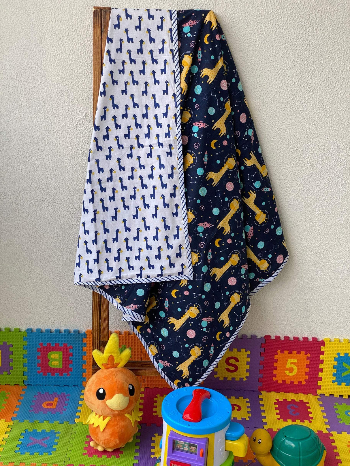 pure cotton kids ac blanket giraffe theme handmade in jaipur