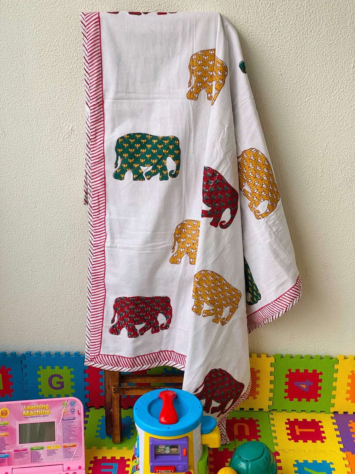 cute elephant print kids ac dohar with flannel layer inside