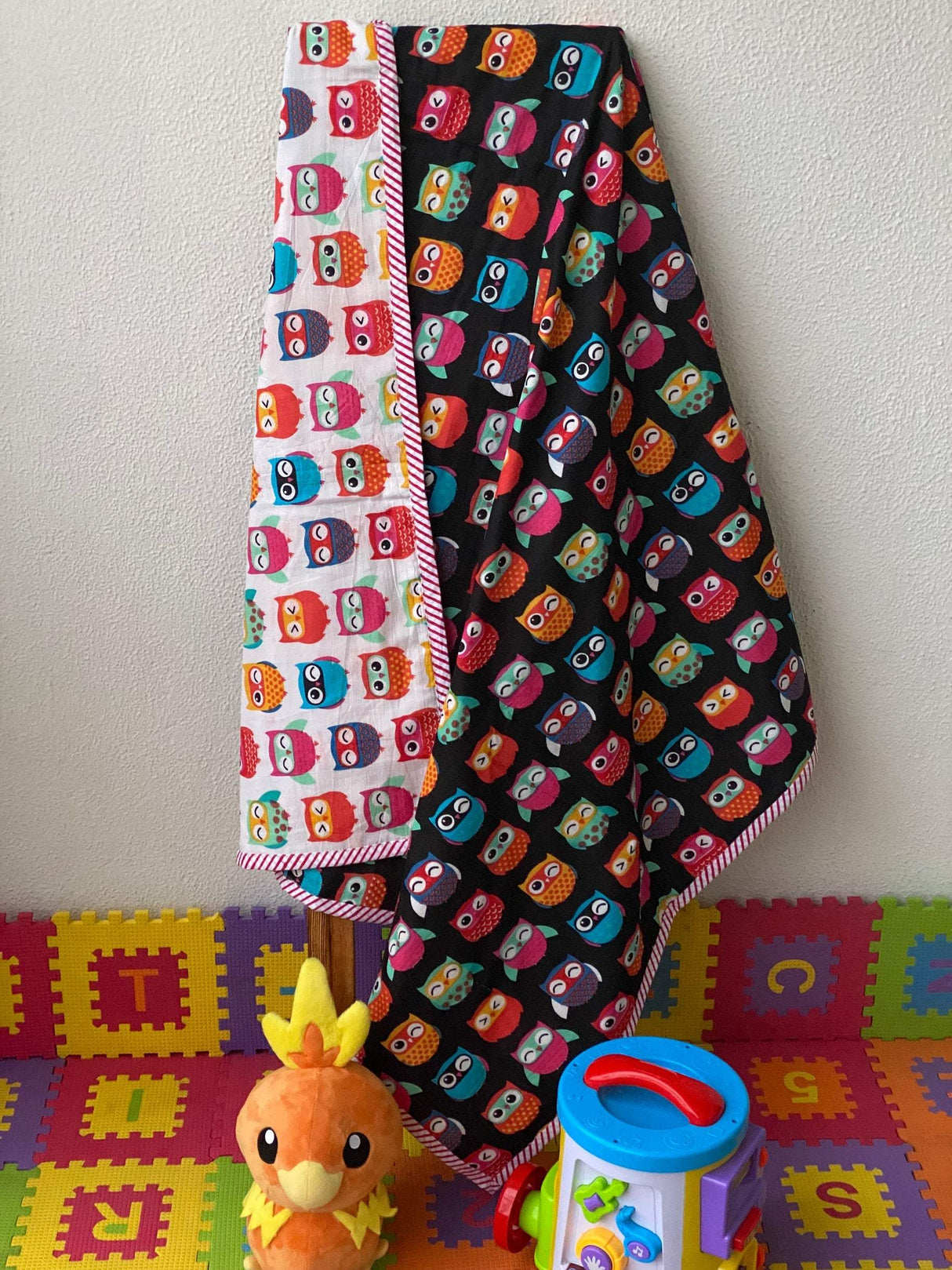 owl theme luxury baby blanket cheetah print handblock printed reversible flannel lining